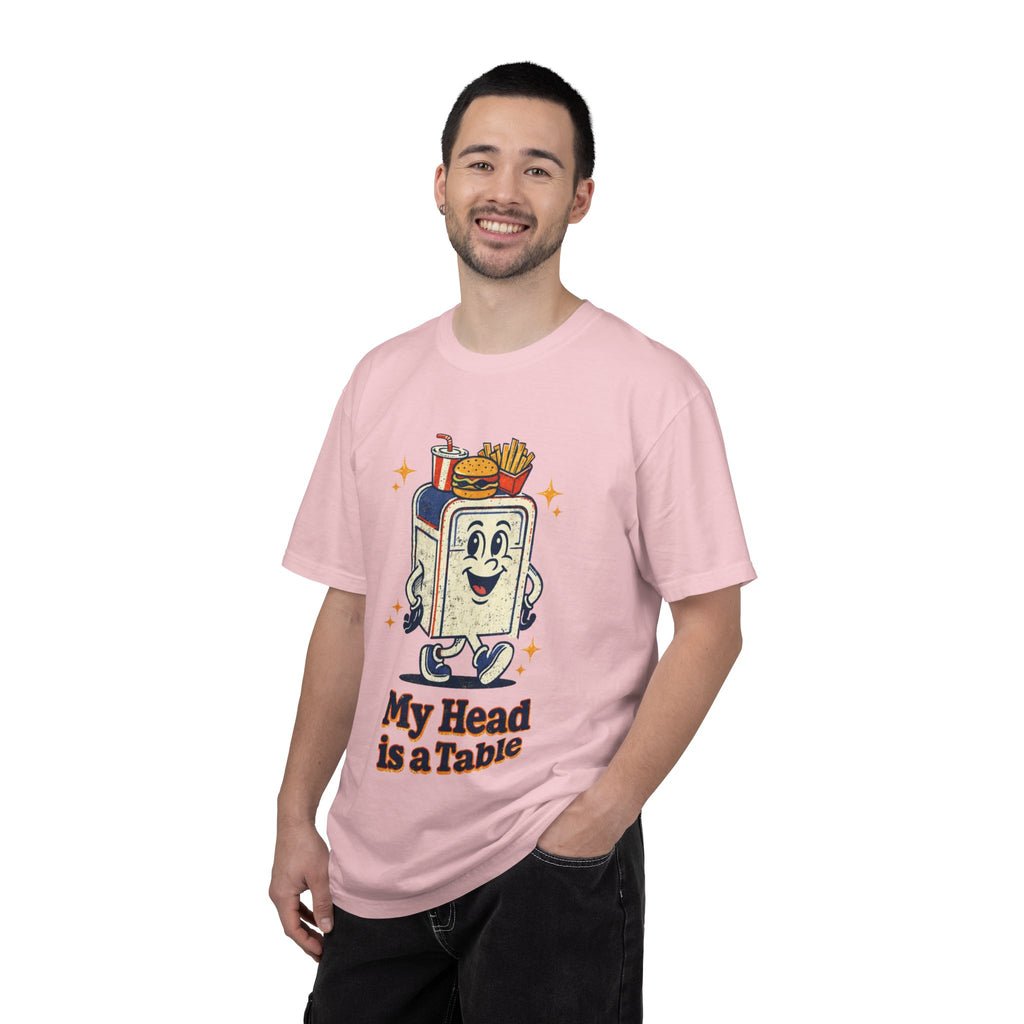 My Head Is a Table T-Shirt — Retro Cartoon Food Tray Tee