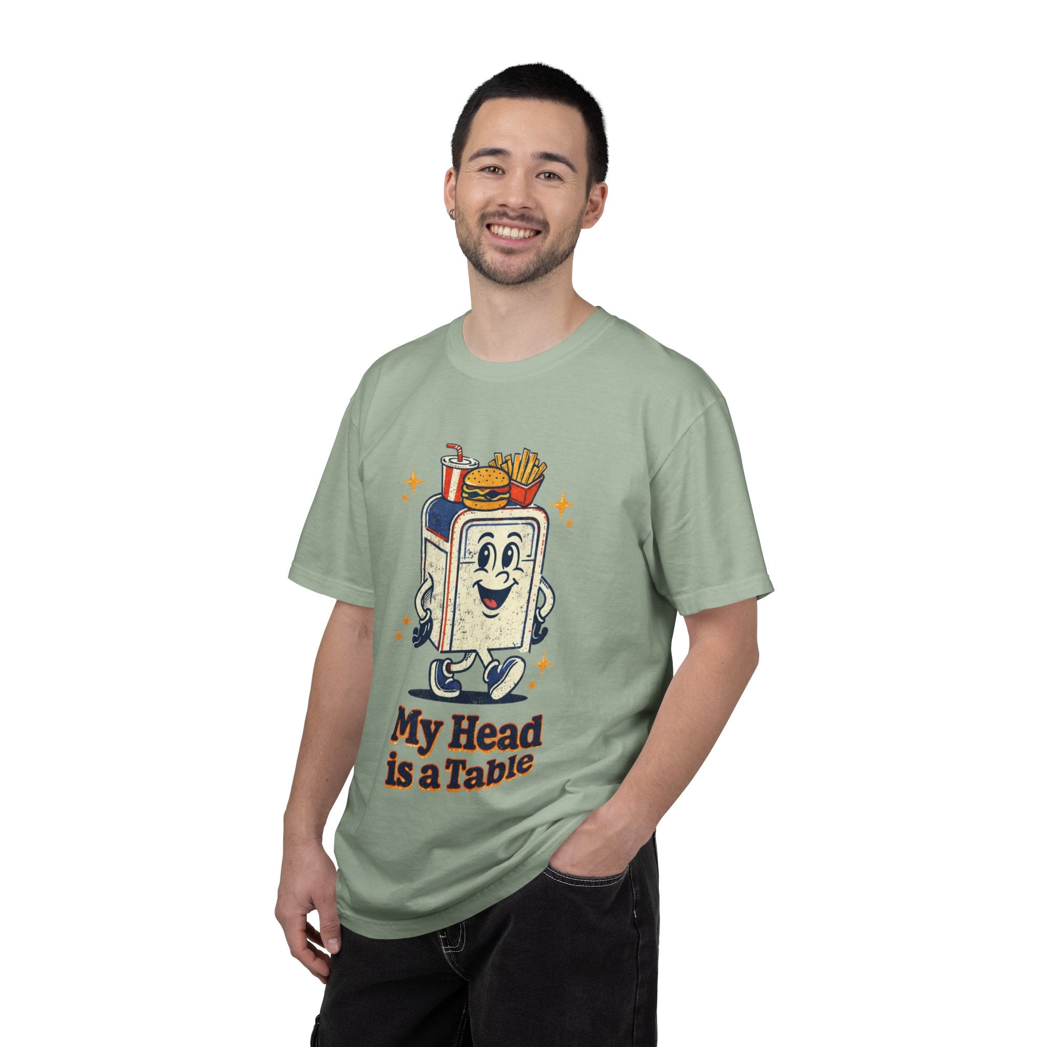 My Head Is a Table T-Shirt — Retro Cartoon Food Tray Tee