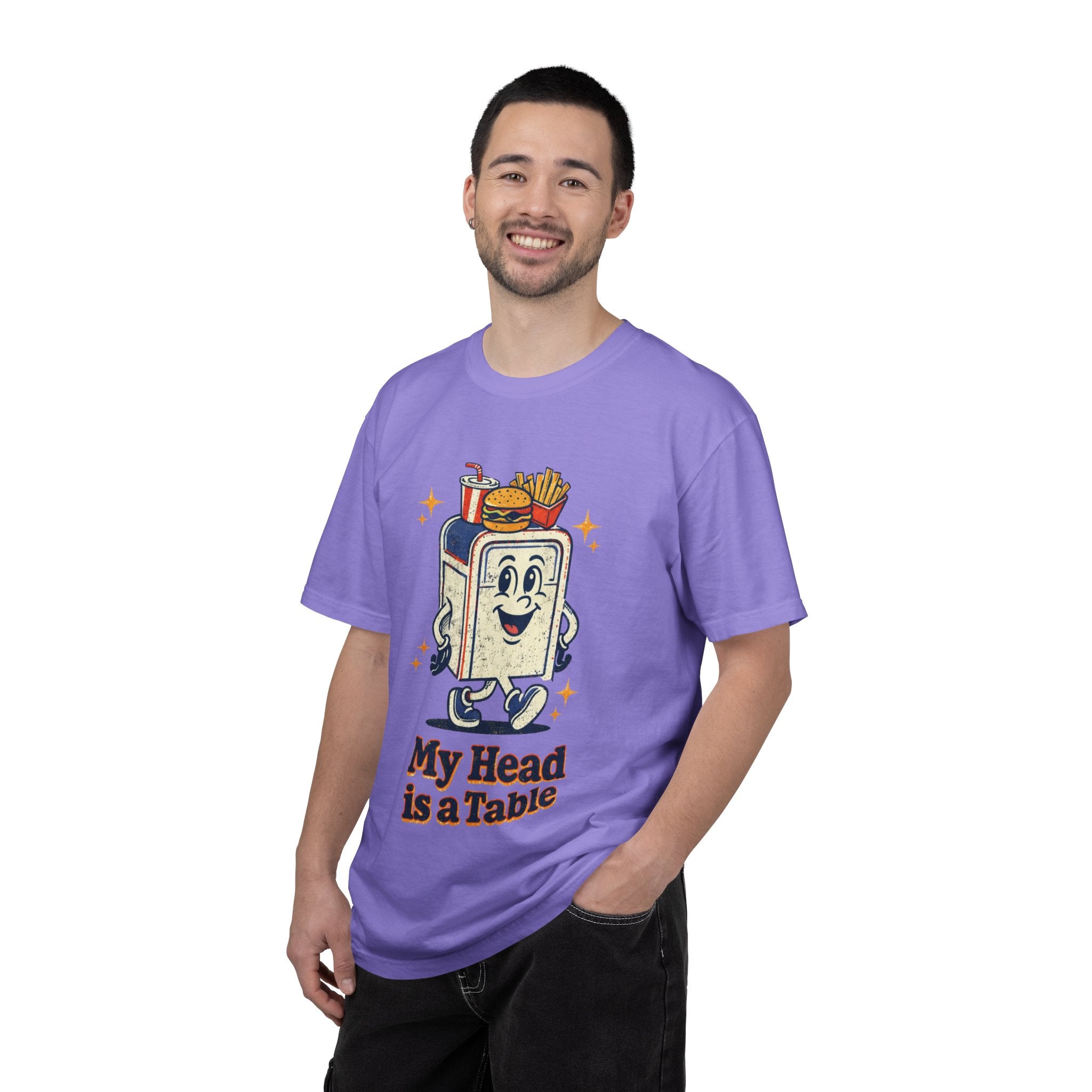 My Head Is a Table T-Shirt — Retro Cartoon Food Tray Tee