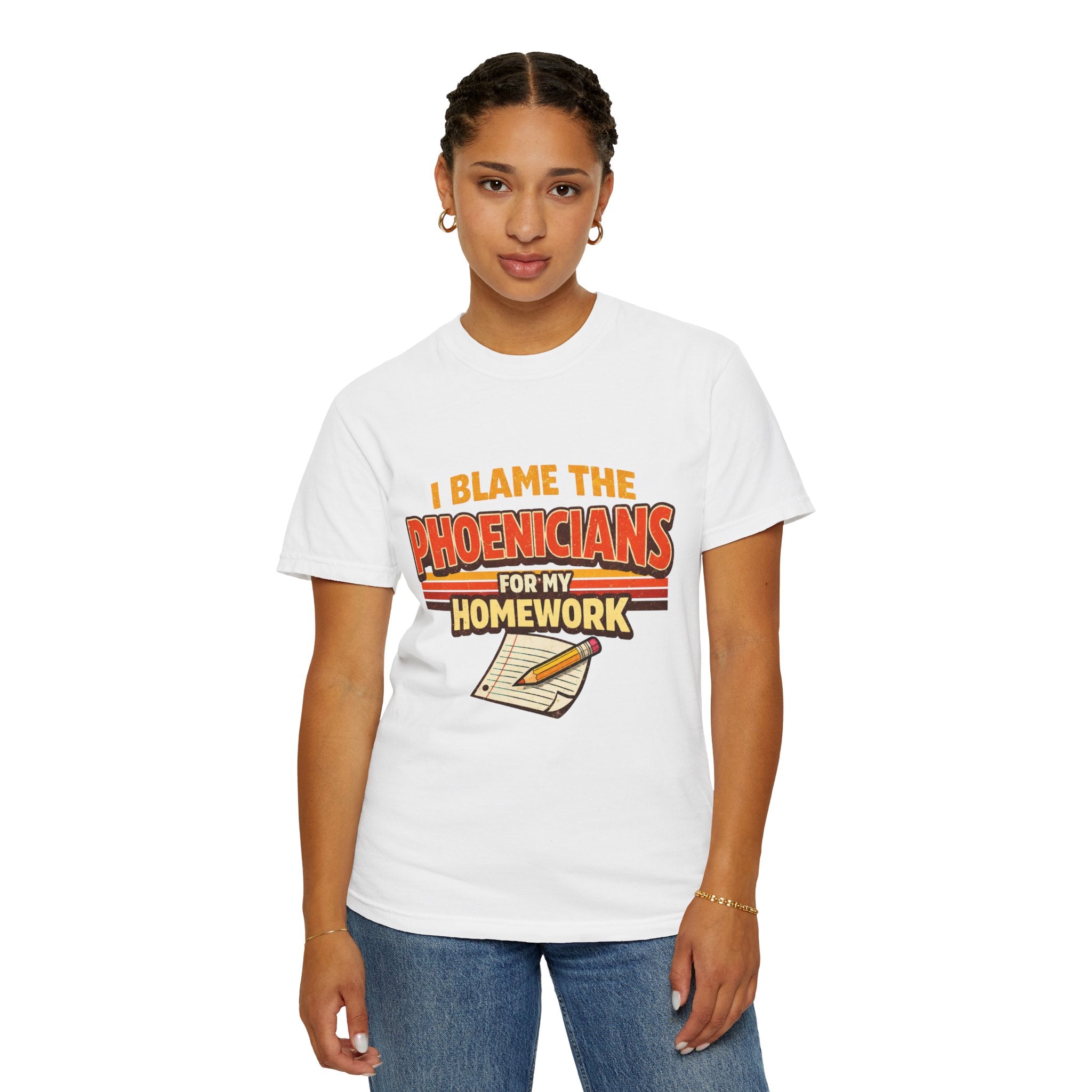 T-Shirt — "I Blame the Phoenicians for My Homework" Retro History Graphic Tee