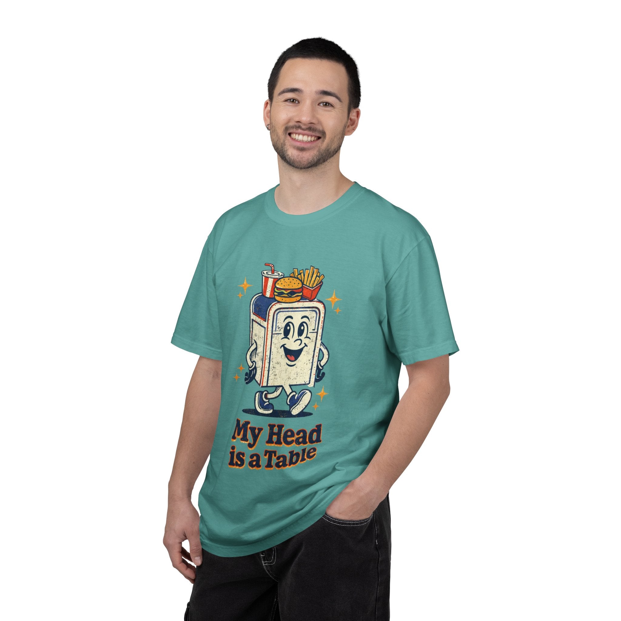 My Head Is a Table T-Shirt — Retro Cartoon Food Tray Tee