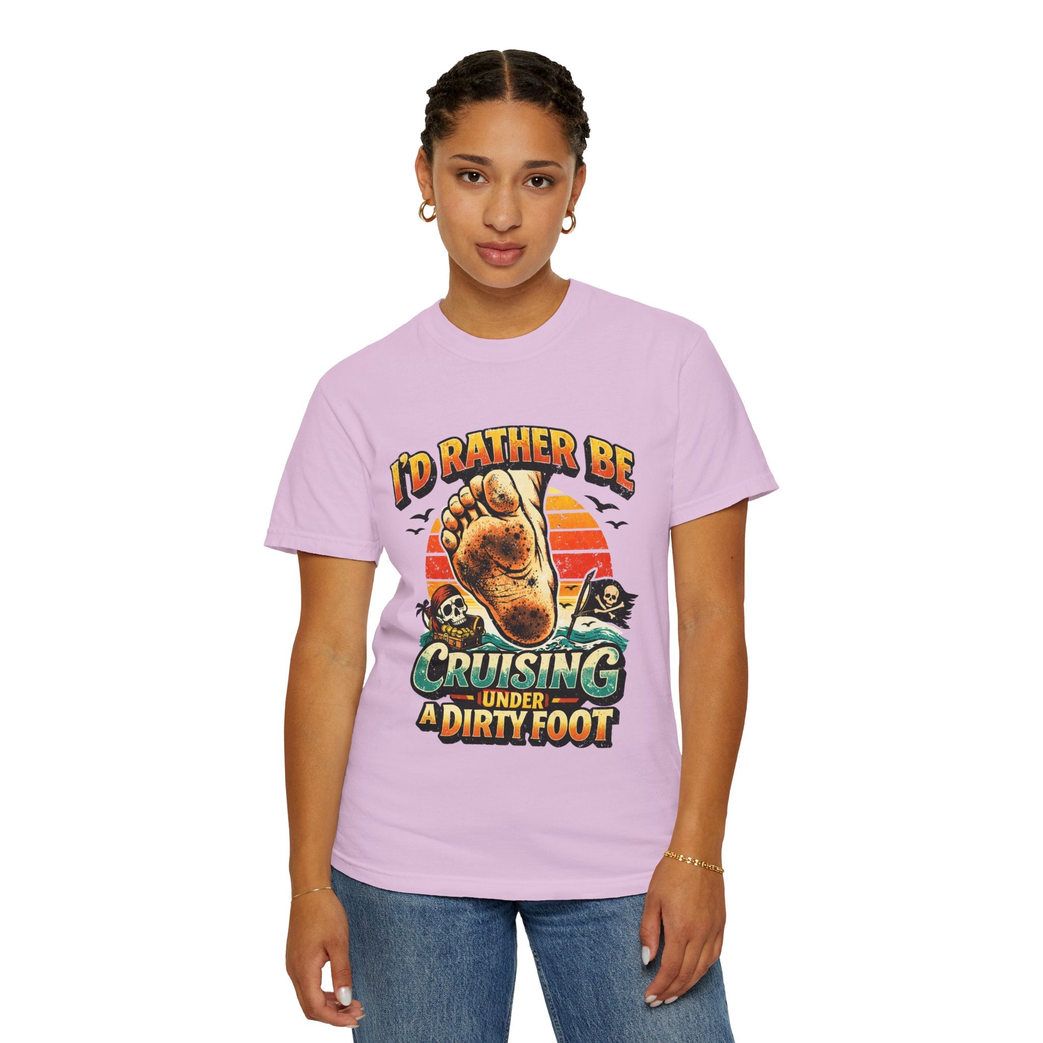T-Shirt — "I'd Rather Be Cruising Under a Dirty Foot" Retro Beach Graphic