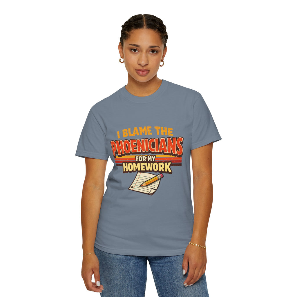 T-Shirt — "I Blame the Phoenicians for My Homework" Retro History Graphic Tee