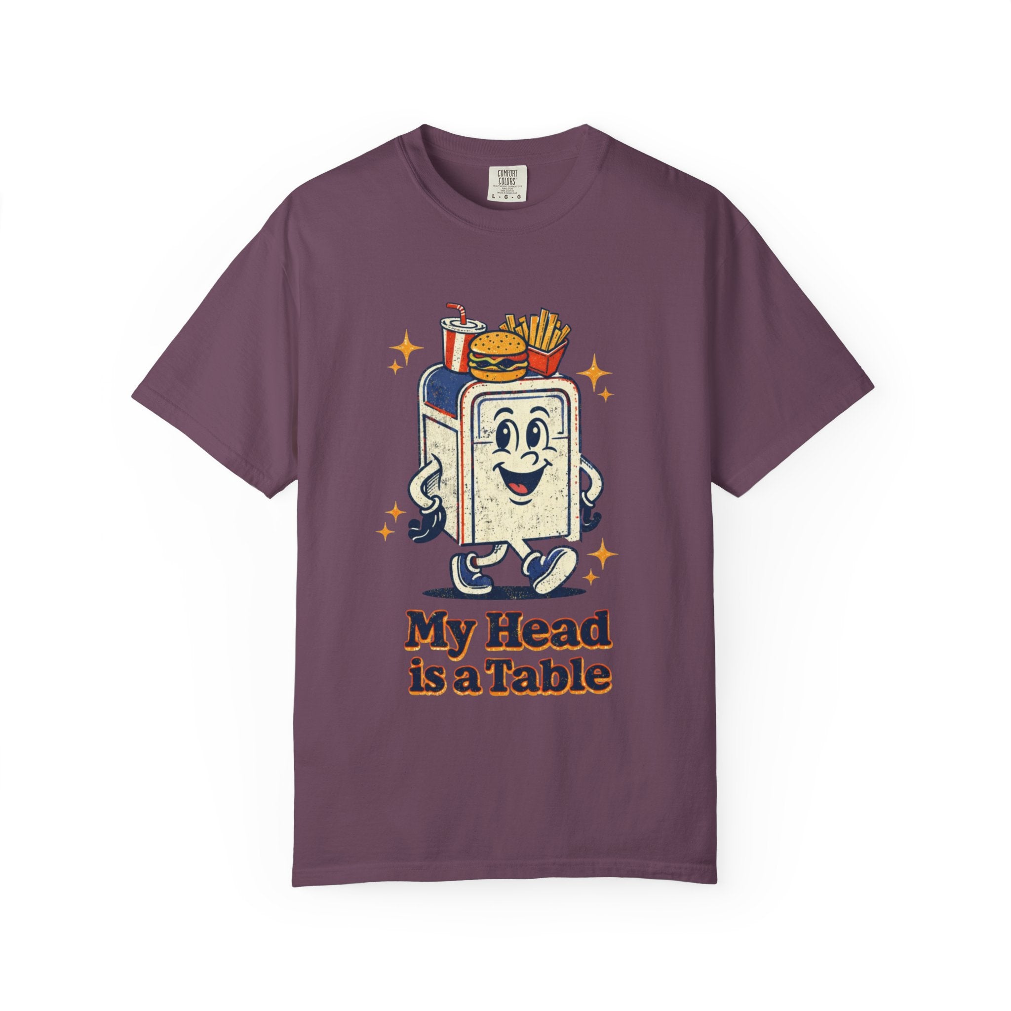 My Head Is a Table T-Shirt — Retro Cartoon Food Tray Tee
