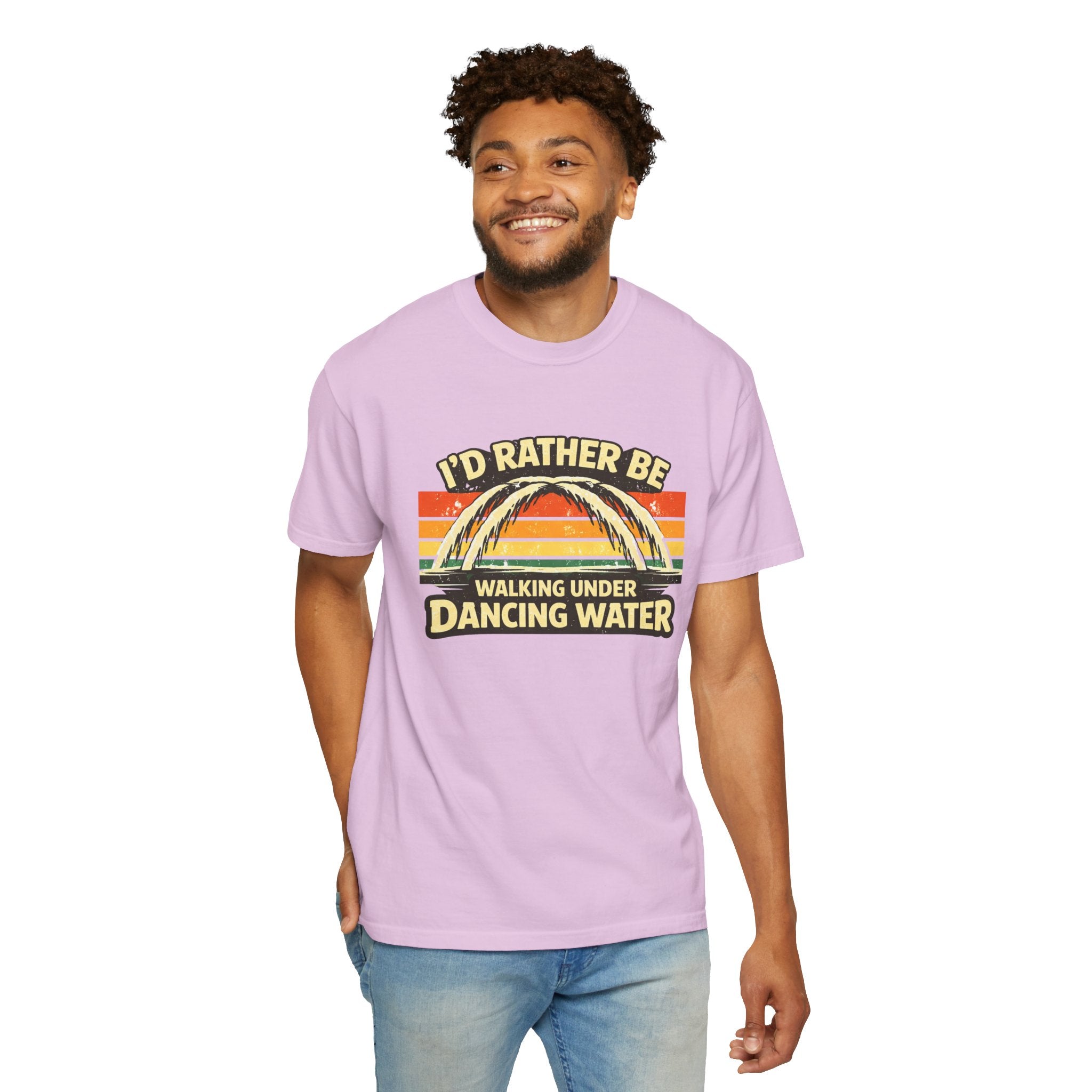 I'd Rather Be Walking Under Dancing Water T-Shirt — Retro Rainbow Nature Tee
