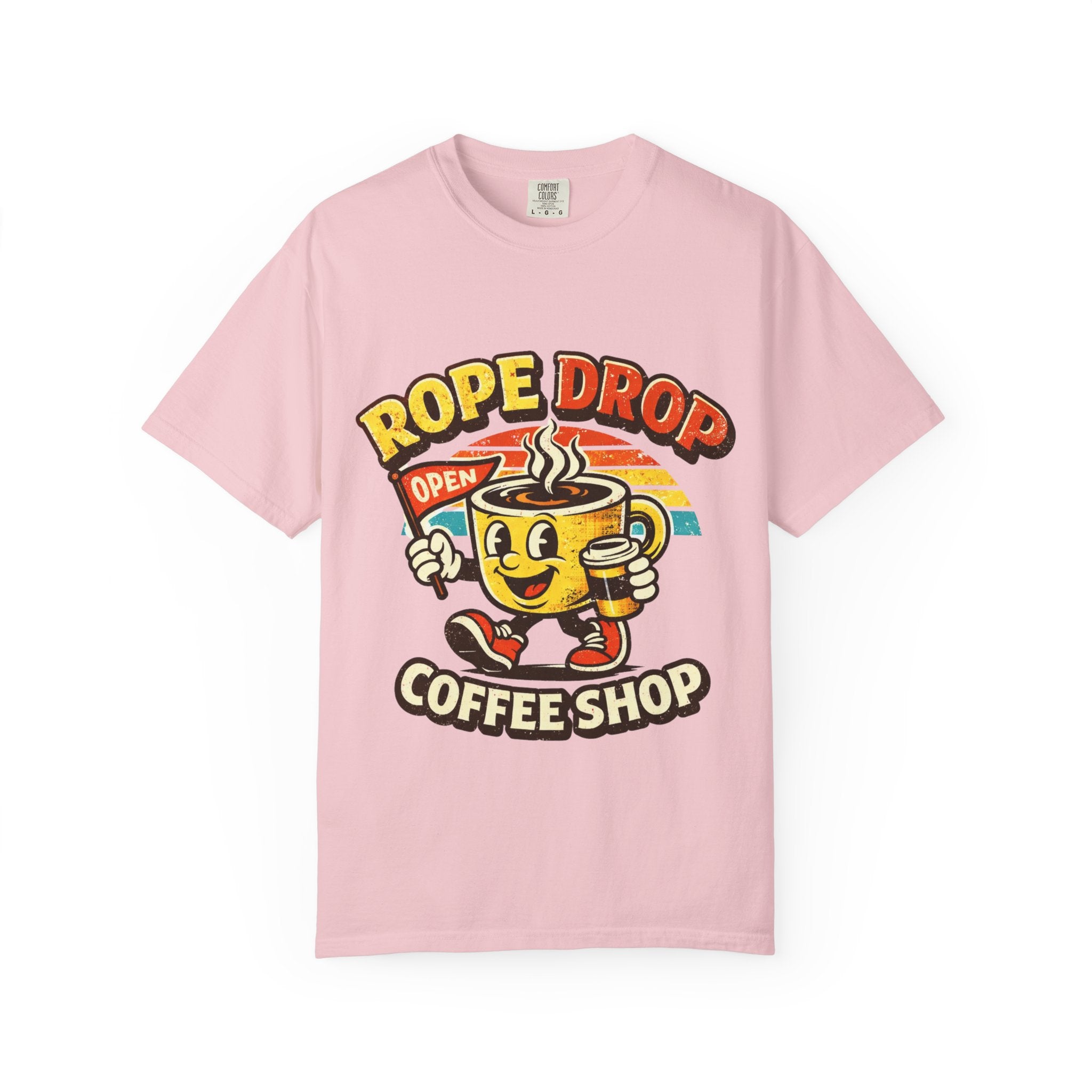 Coffee Shop T‑Shirt — 'Rope Drop' Retro Mascot Logo