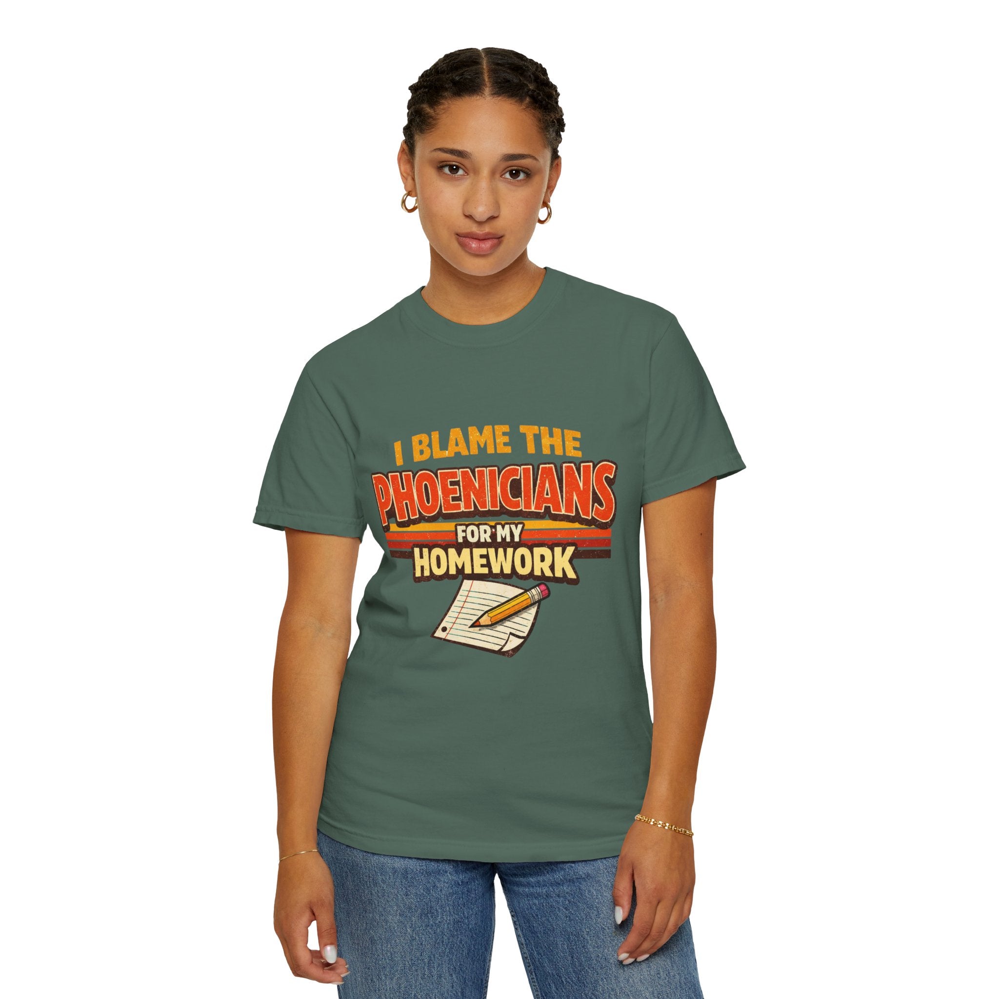 T-Shirt — "I Blame the Phoenicians for My Homework" Retro History Graphic Tee