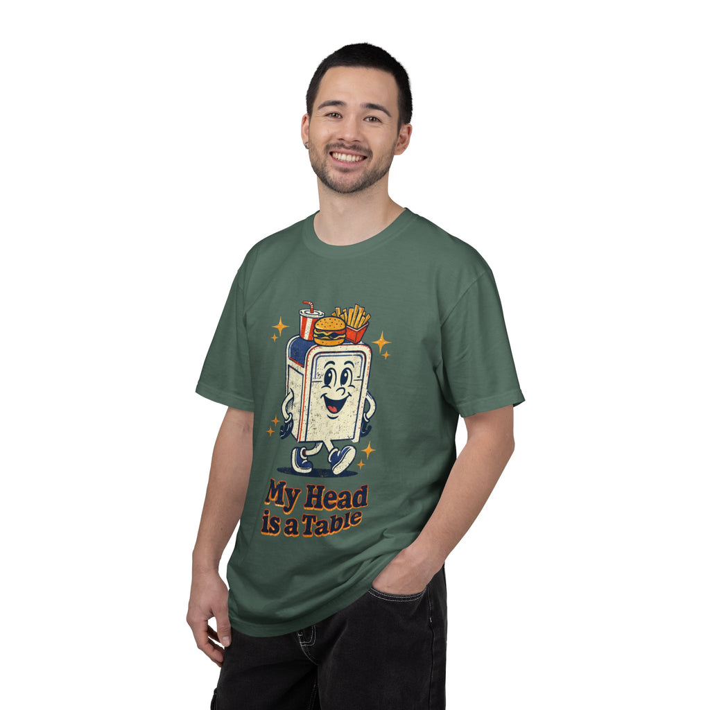 My Head Is a Table T-Shirt — Retro Cartoon Food Tray Tee