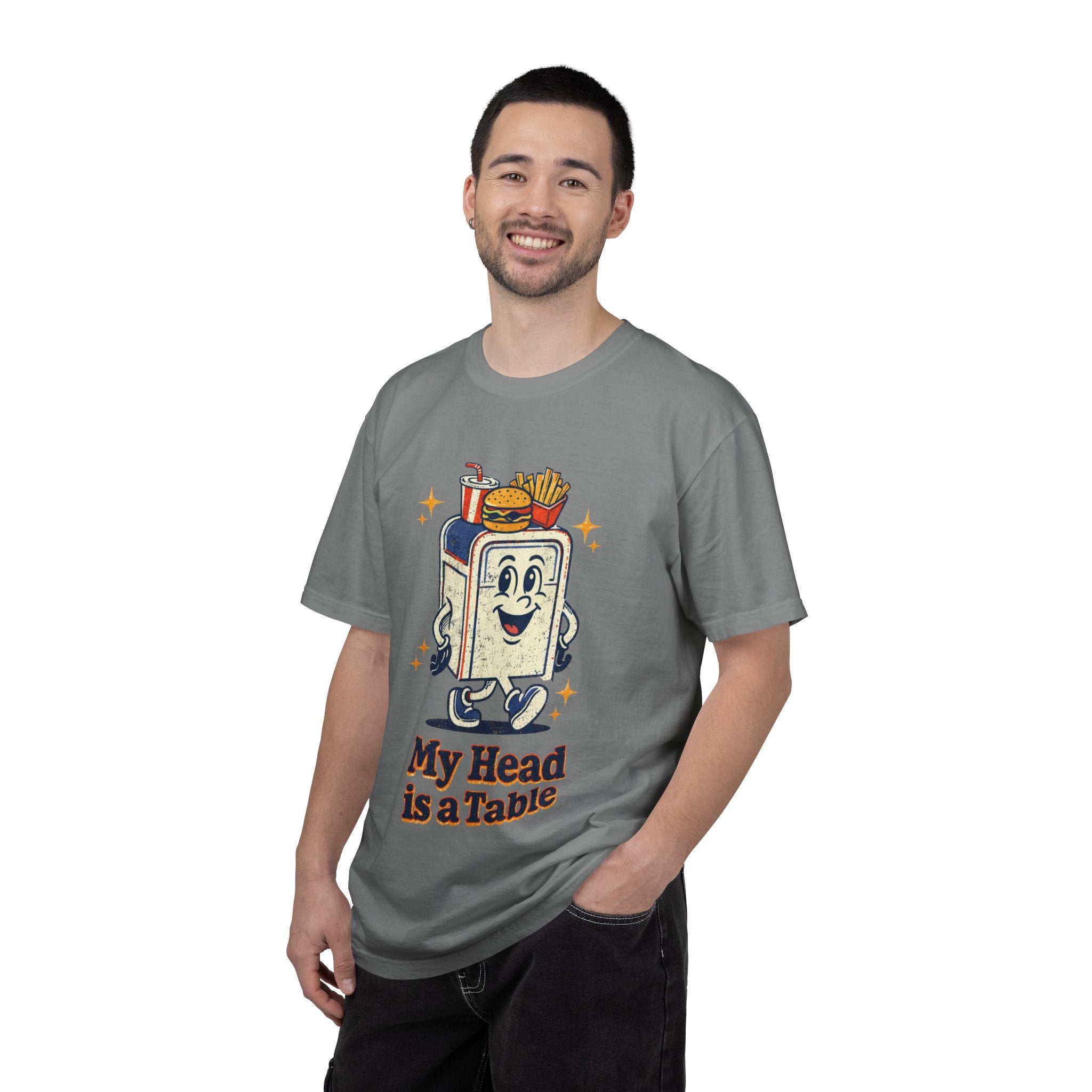 My Head Is a Table T-Shirt — Retro Cartoon Food Tray Tee