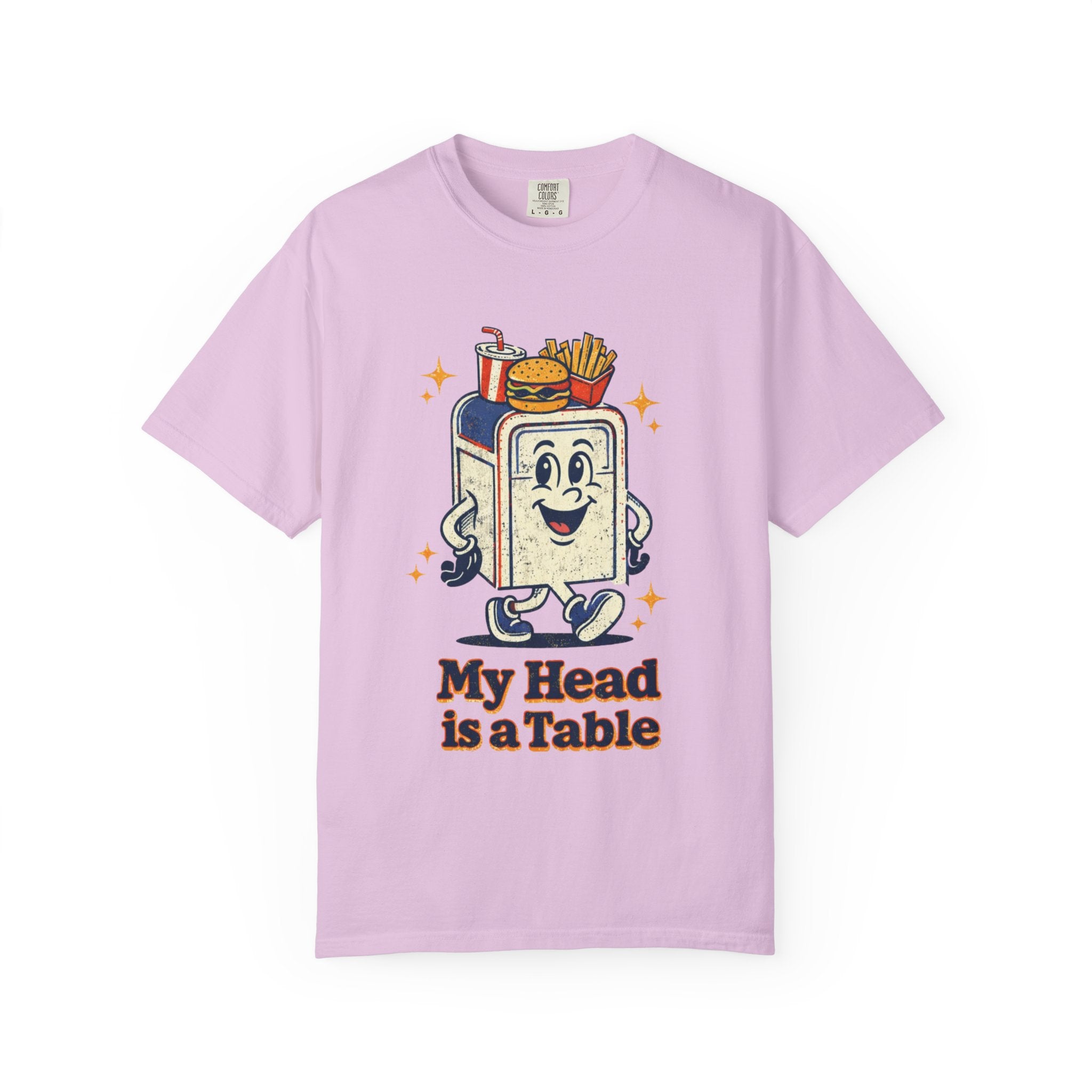 My Head Is a Table T-Shirt — Retro Cartoon Food Tray Tee