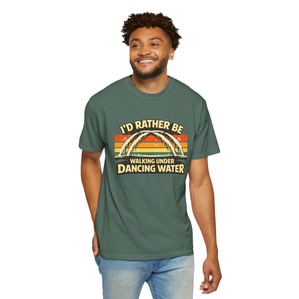 I'd Rather Be Walking Under Dancing Water T-Shirt — Retro Rainbow Nature Tee