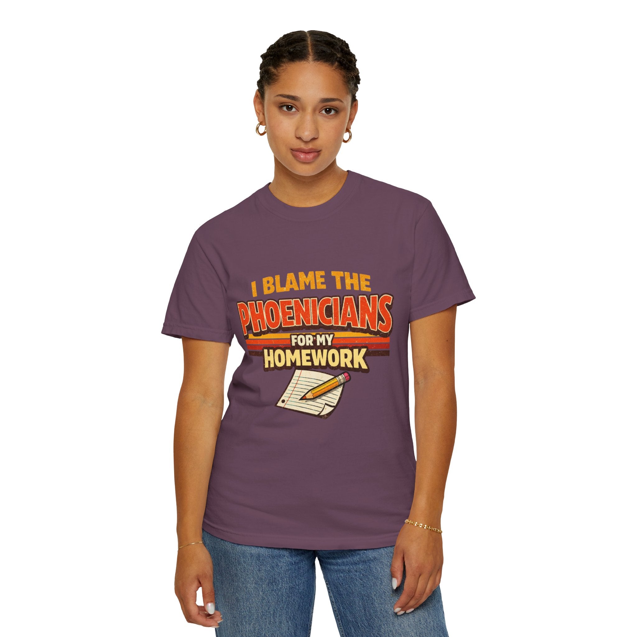 T-Shirt — "I Blame the Phoenicians for My Homework" Retro History Graphic Tee