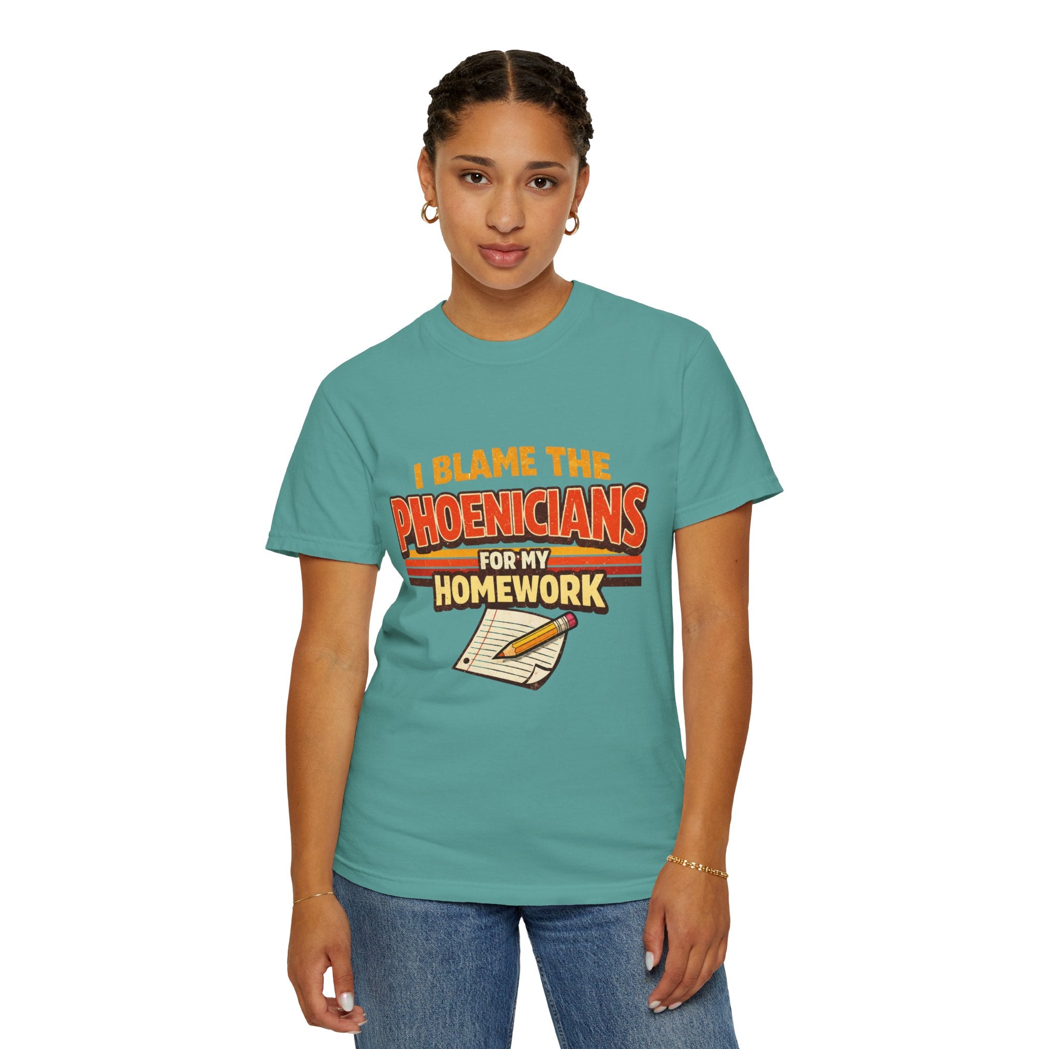 T-Shirt — "I Blame the Phoenicians for My Homework" Retro History Graphic Tee