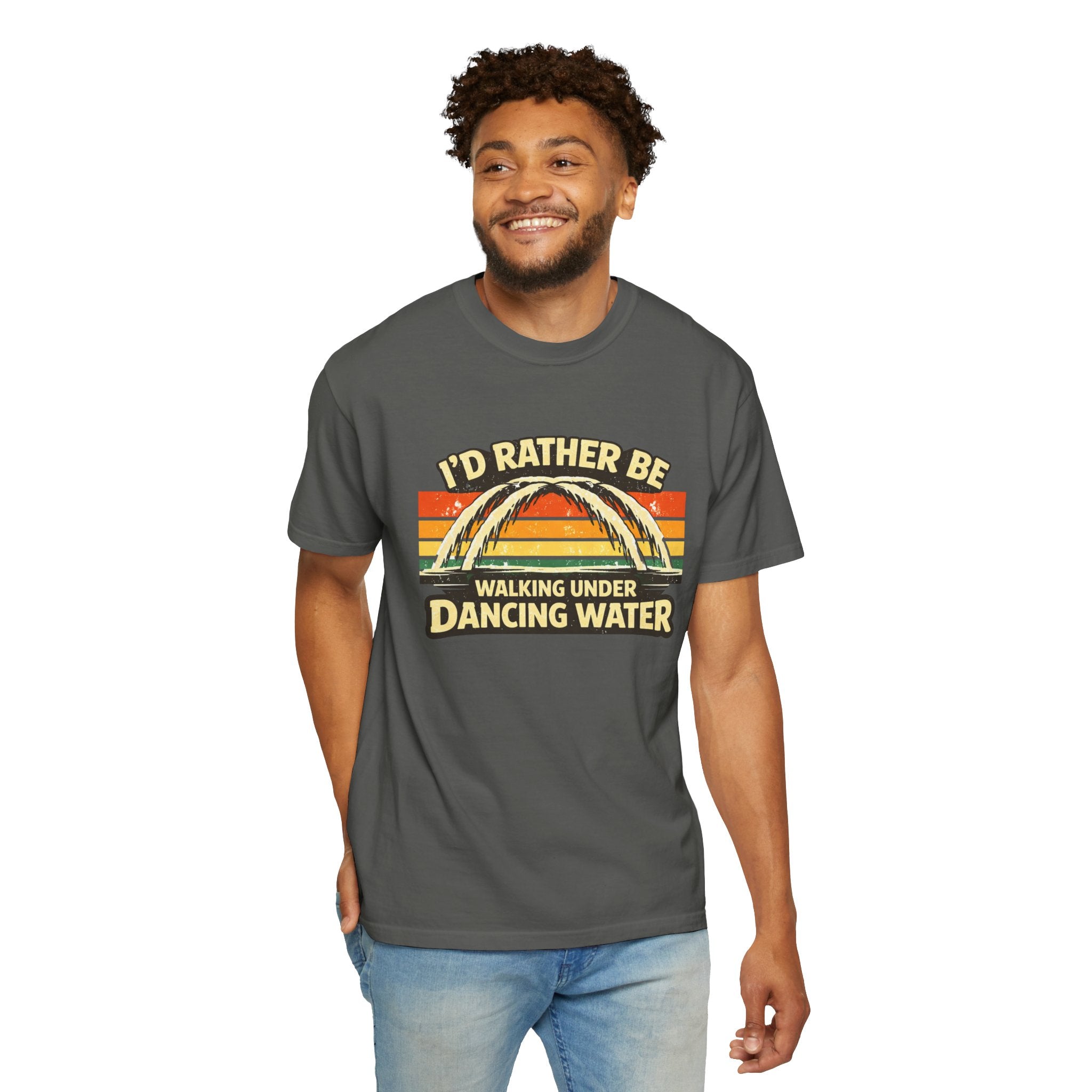I'd Rather Be Walking Under Dancing Water T-Shirt — Retro Rainbow Nature Tee