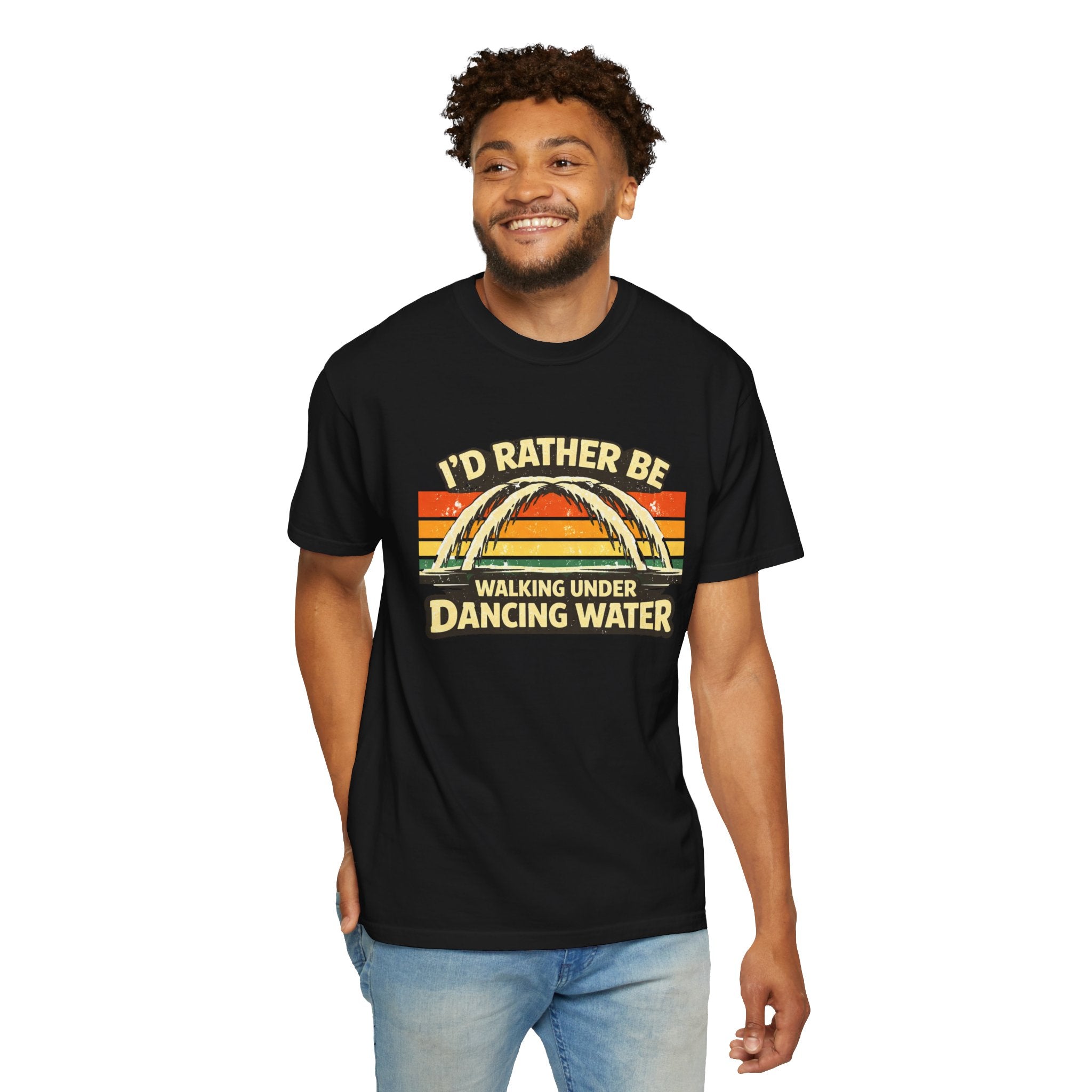 I'd Rather Be Walking Under Dancing Water T-Shirt — Retro Rainbow Nature Tee