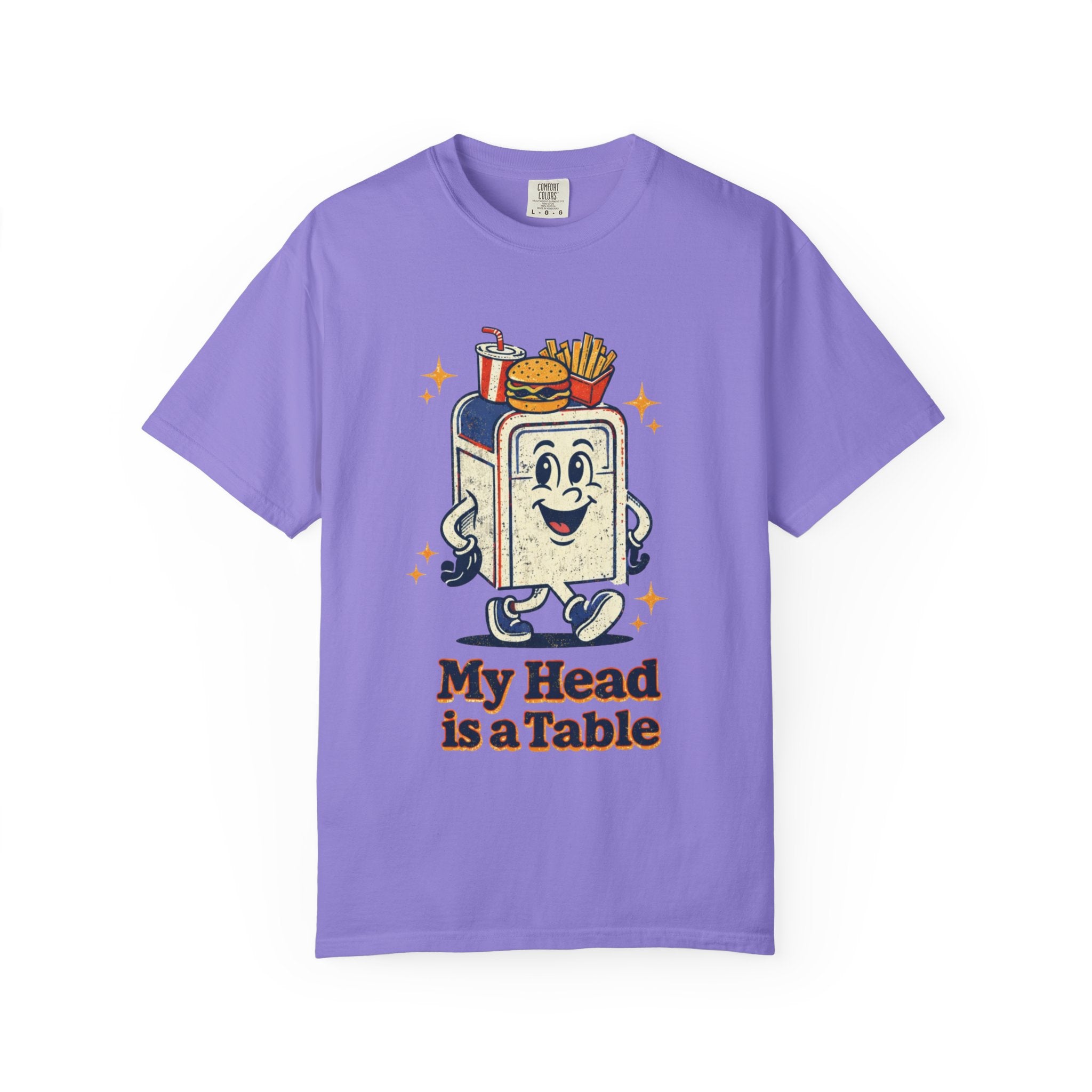 My Head Is a Table T-Shirt — Retro Cartoon Food Tray Tee