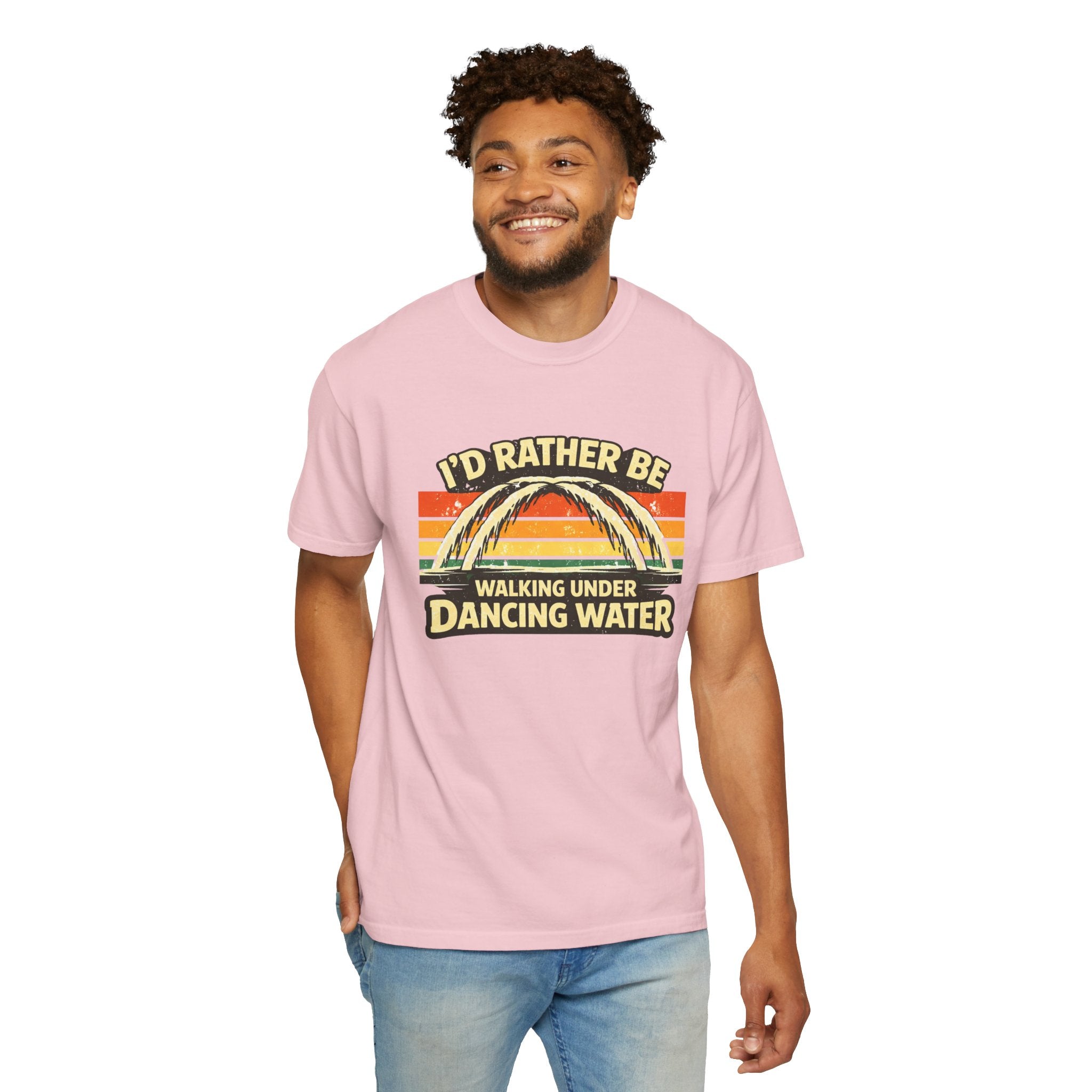 I'd Rather Be Walking Under Dancing Water T-Shirt — Retro Rainbow Nature Tee