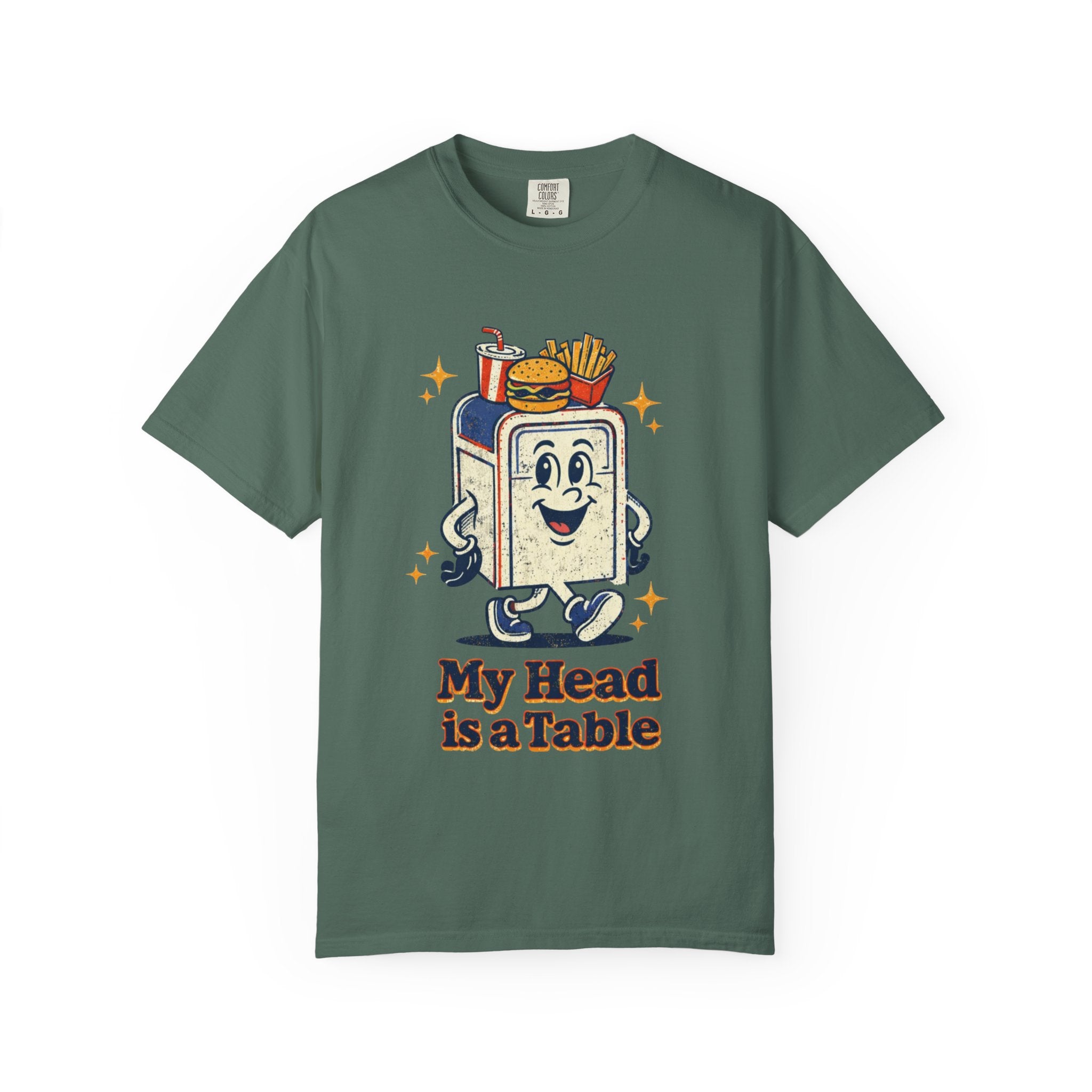My Head Is a Table T-Shirt — Retro Cartoon Food Tray Tee