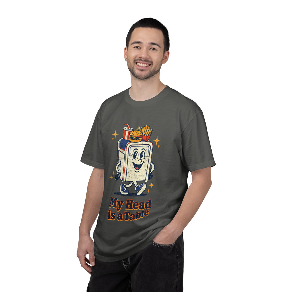My Head Is a Table T-Shirt — Retro Cartoon Food Tray Tee