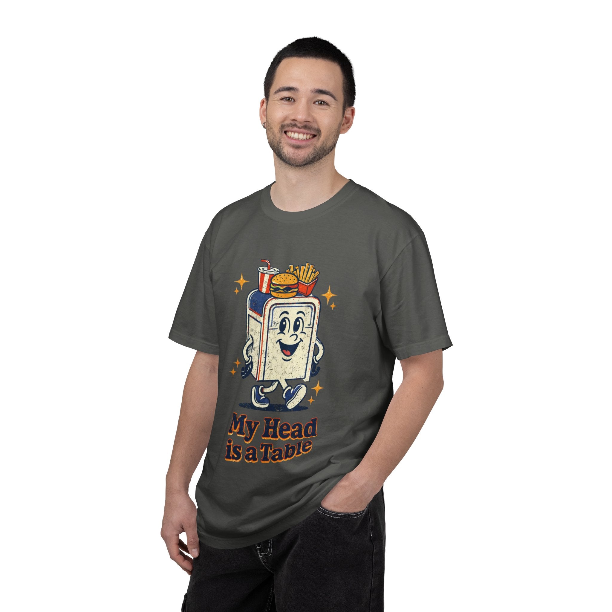 My Head Is a Table T-Shirt — Retro Cartoon Food Tray Tee