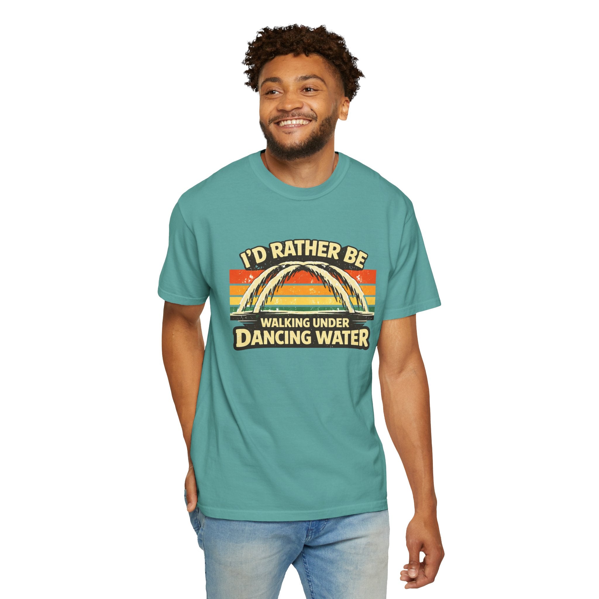I'd Rather Be Walking Under Dancing Water T-Shirt — Retro Rainbow Nature Tee