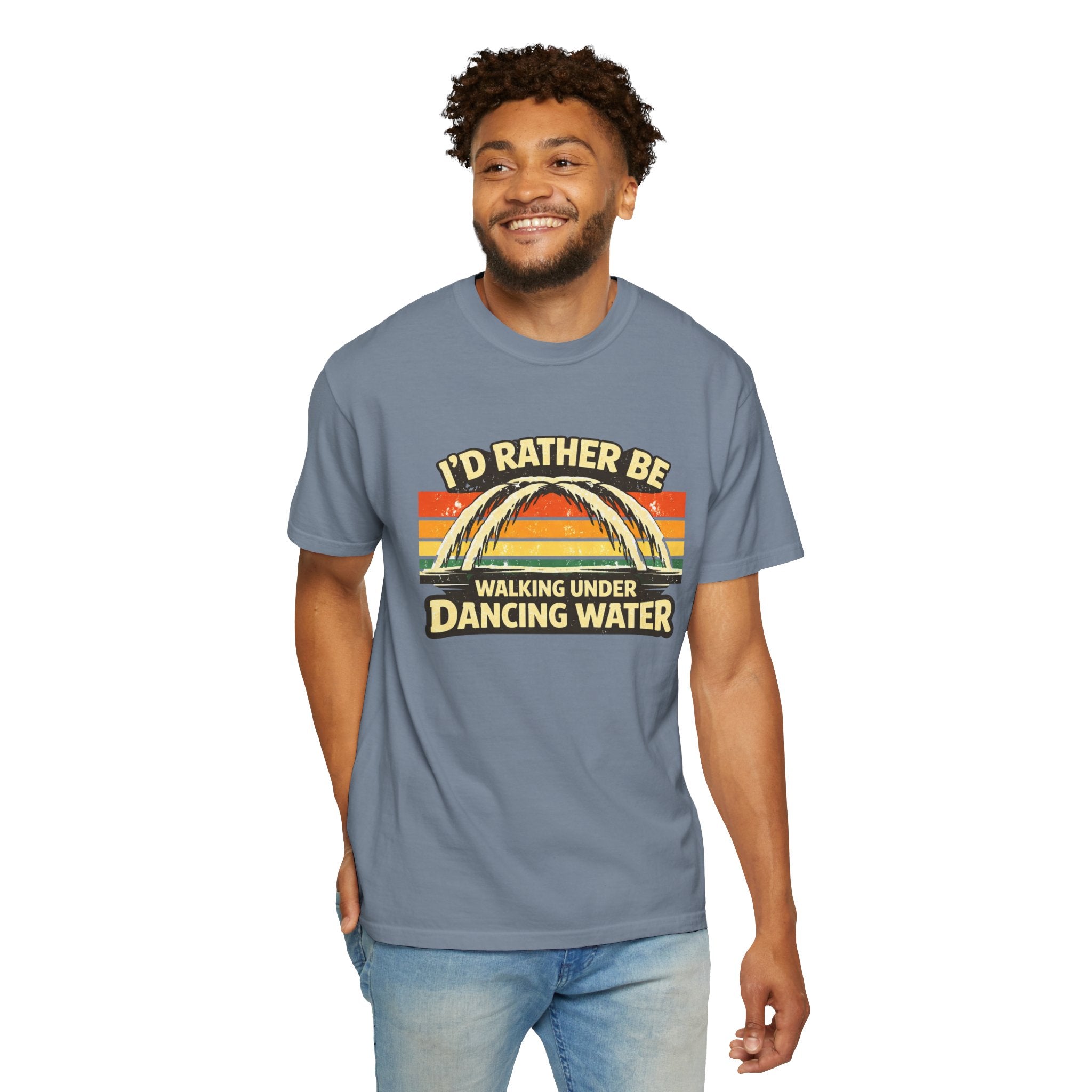 I'd Rather Be Walking Under Dancing Water T-Shirt — Retro Rainbow Nature Tee
