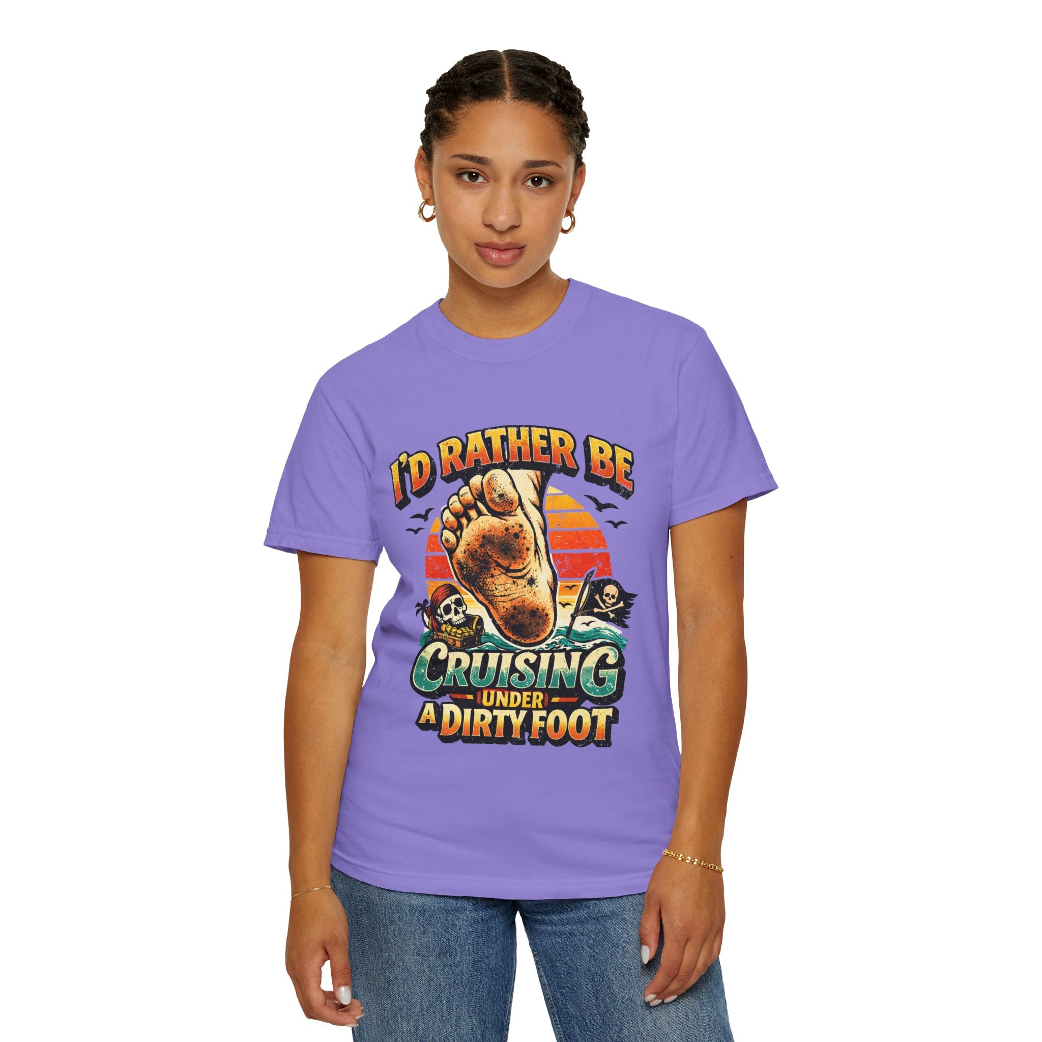 T-Shirt — "I'd Rather Be Cruising Under a Dirty Foot" Retro Beach Graphic