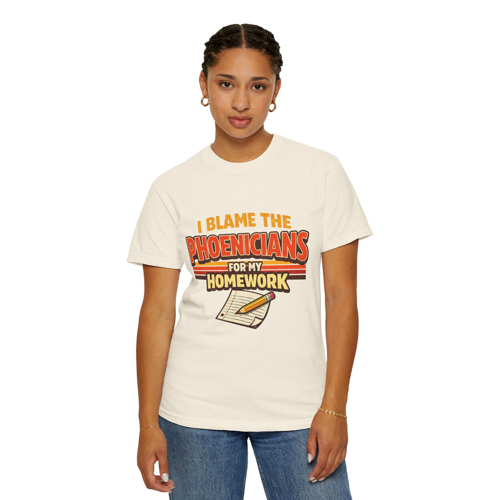 T-Shirt — "I Blame the Phoenicians for My Homework" Retro History Graphic Tee