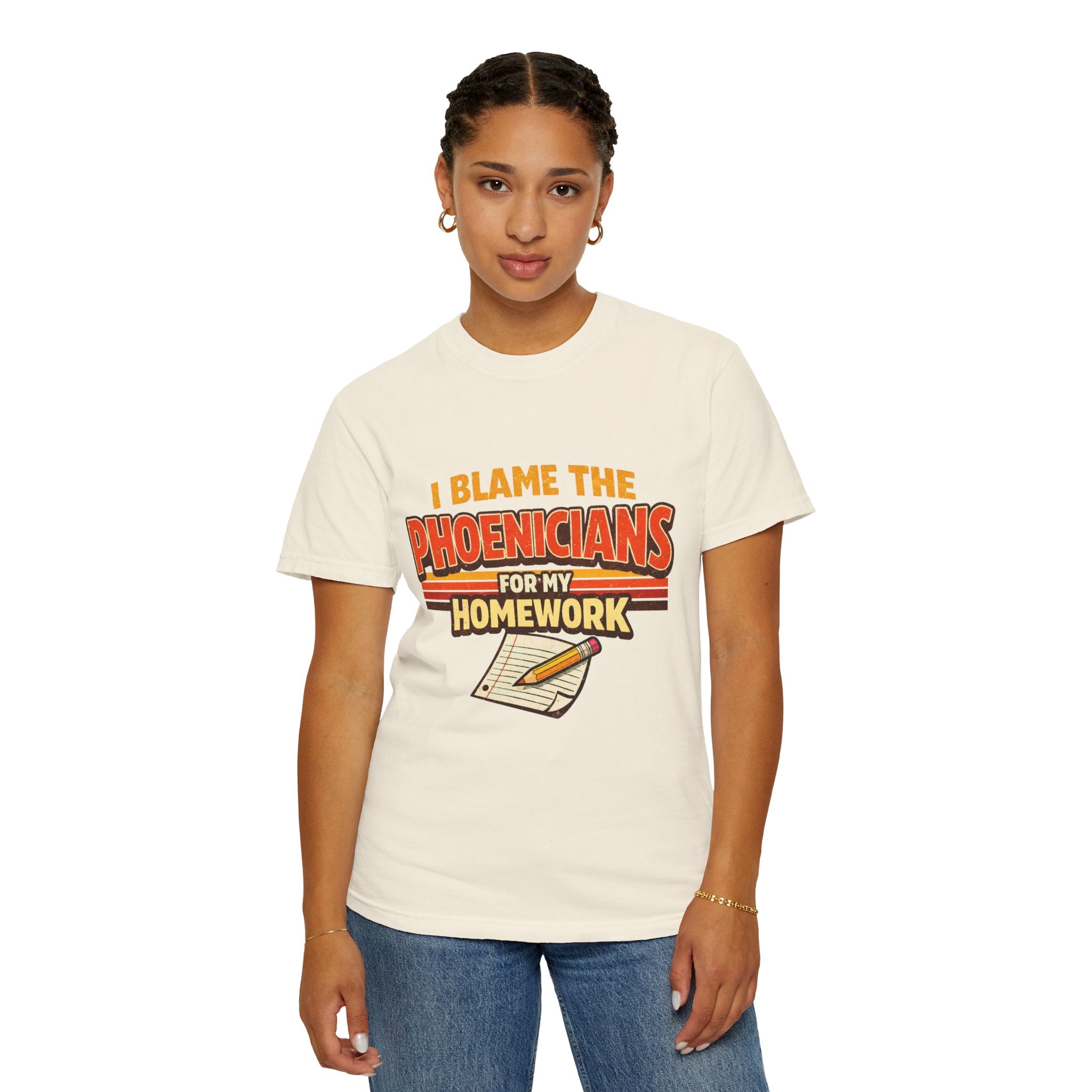 T-Shirt — "I Blame the Phoenicians for My Homework" Retro History Graphic Tee