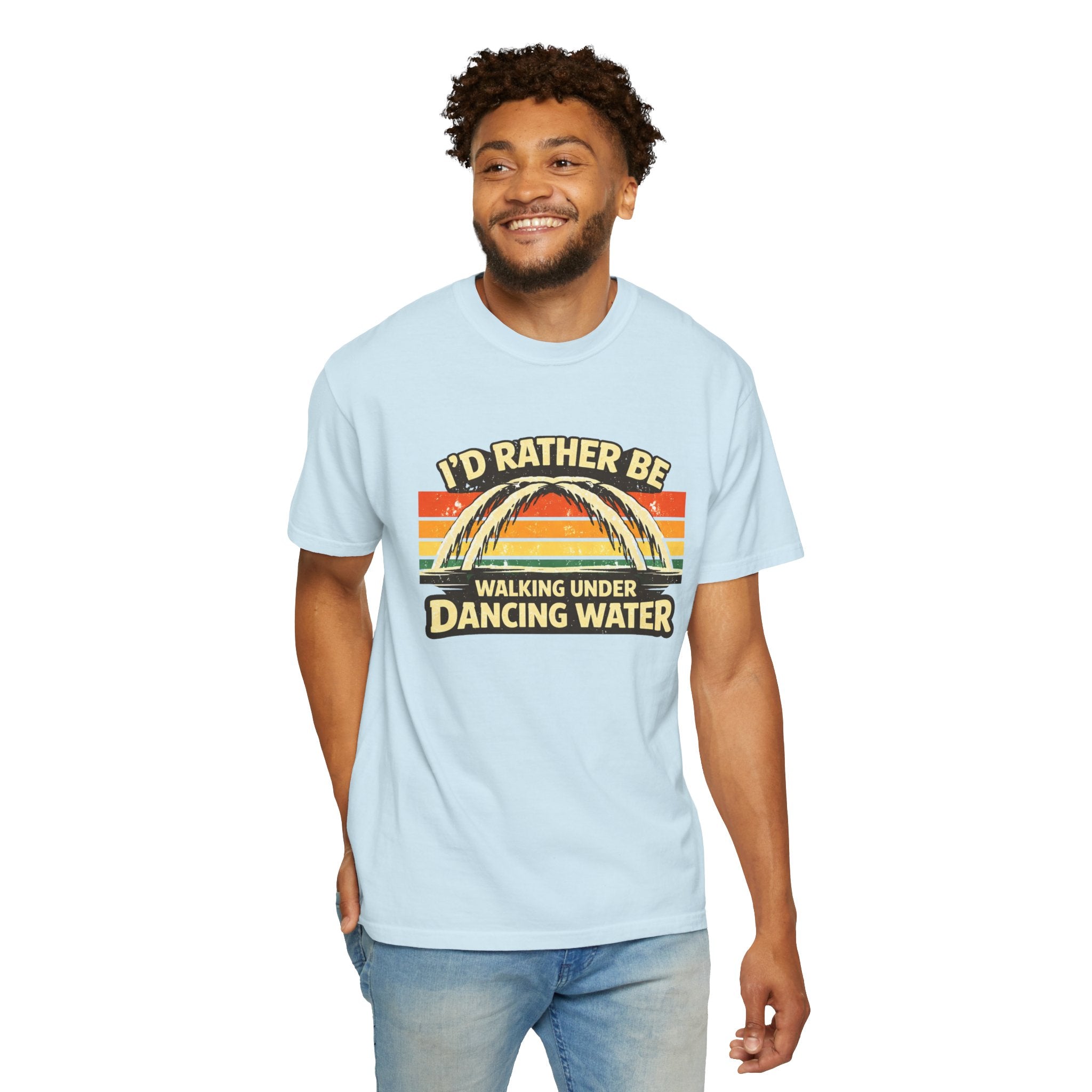 I'd Rather Be Walking Under Dancing Water T-Shirt — Retro Rainbow Nature Tee