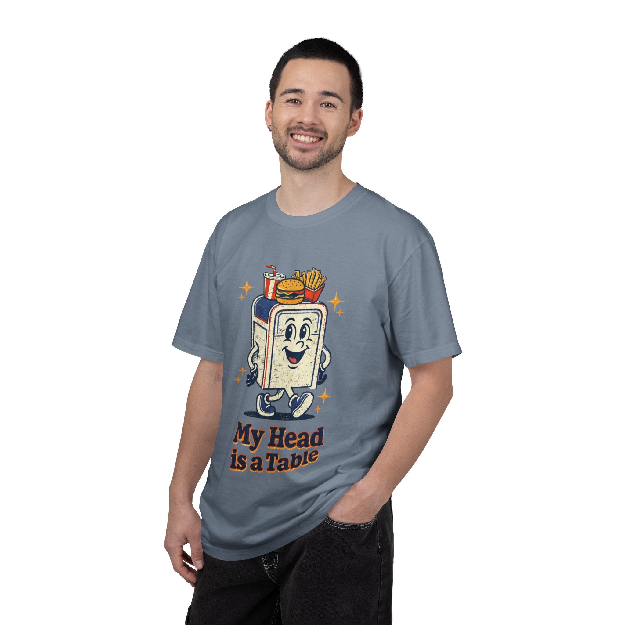 My Head Is a Table T-Shirt — Retro Cartoon Food Tray Tee