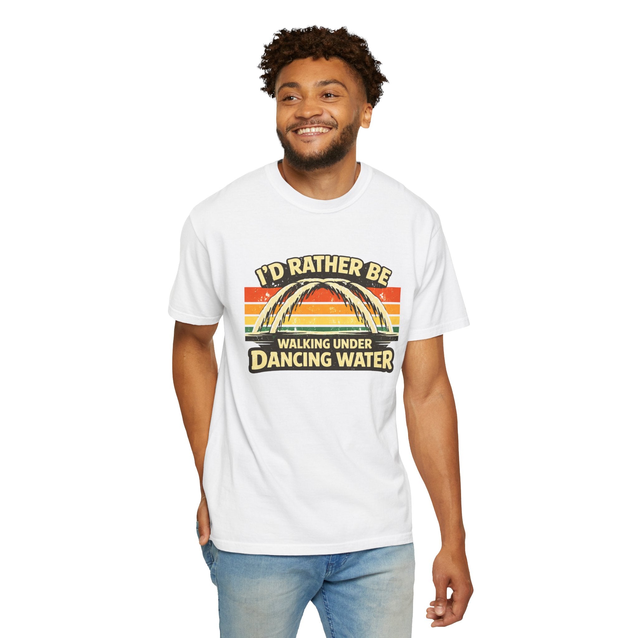 I'd Rather Be Walking Under Dancing Water T-Shirt — Retro Rainbow Nature Tee