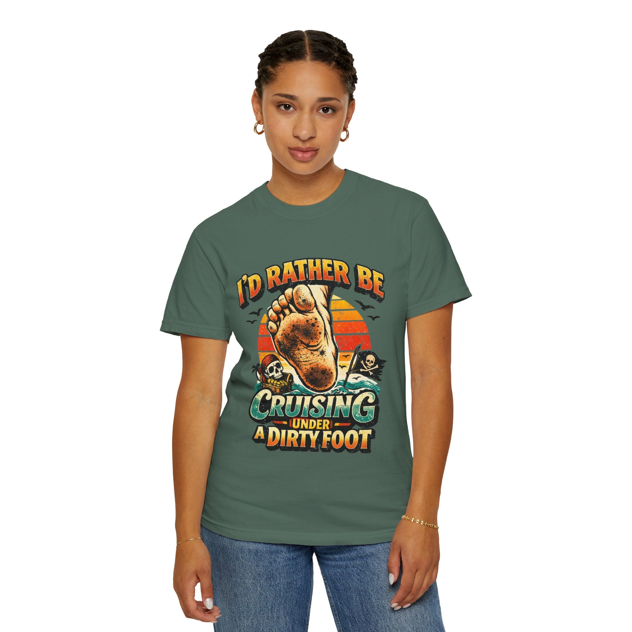 T-Shirt — "I'd Rather Be Cruising Under a Dirty Foot" Retro Beach Graphic