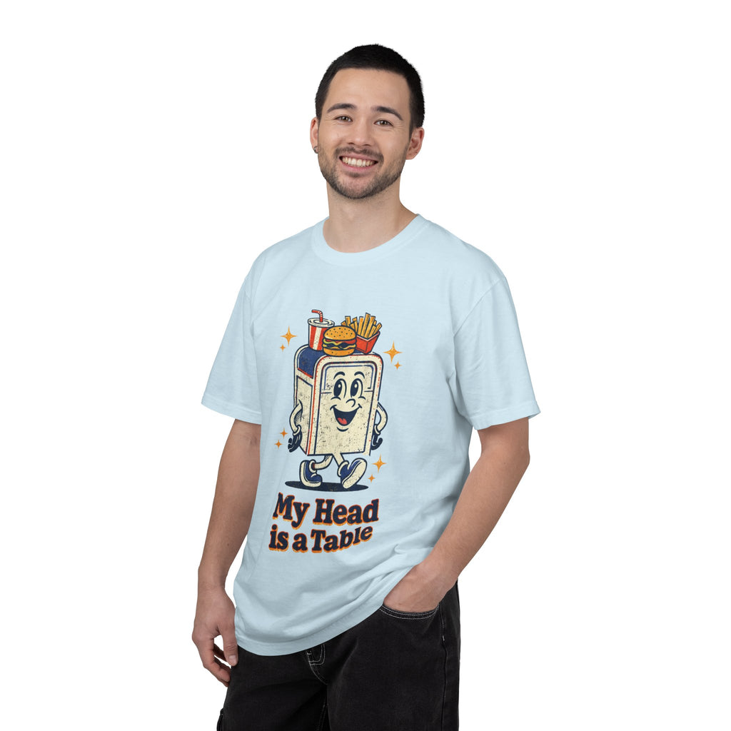 My Head Is a Table T-Shirt — Retro Cartoon Food Tray Tee