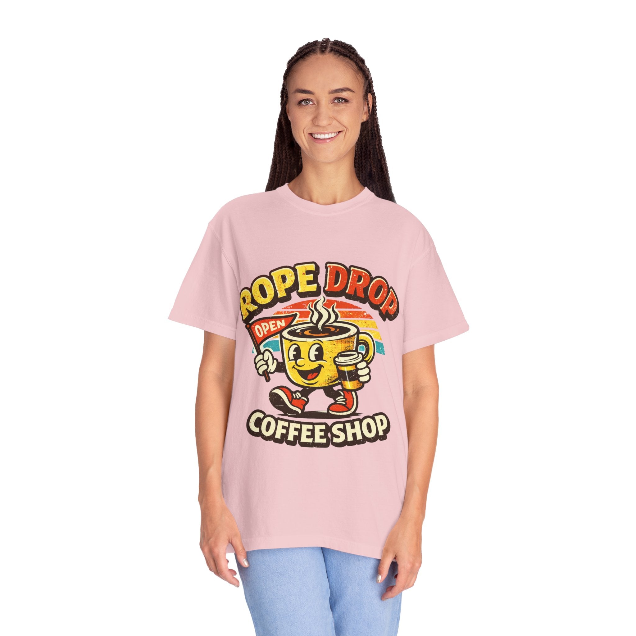 Coffee Shop T‑Shirt — 'Rope Drop' Retro Mascot Logo