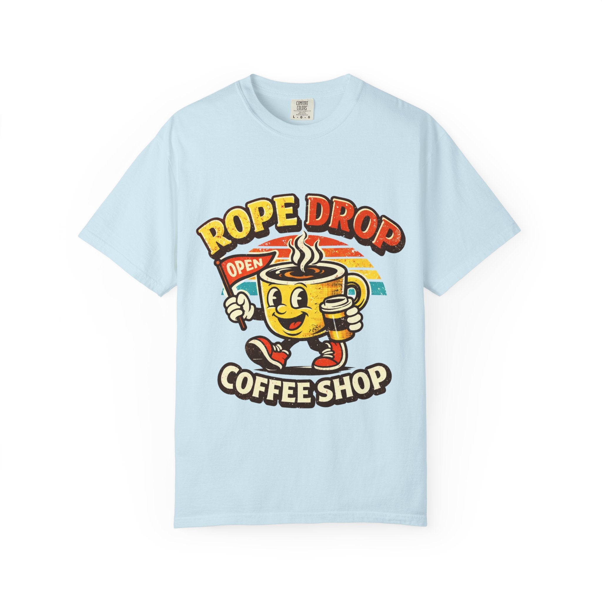Coffee Shop T‑Shirt — 'Rope Drop' Retro Mascot Logo