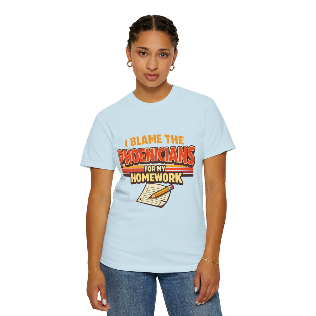 T-Shirt — "I Blame the Phoenicians for My Homework" Retro History Graphic Tee