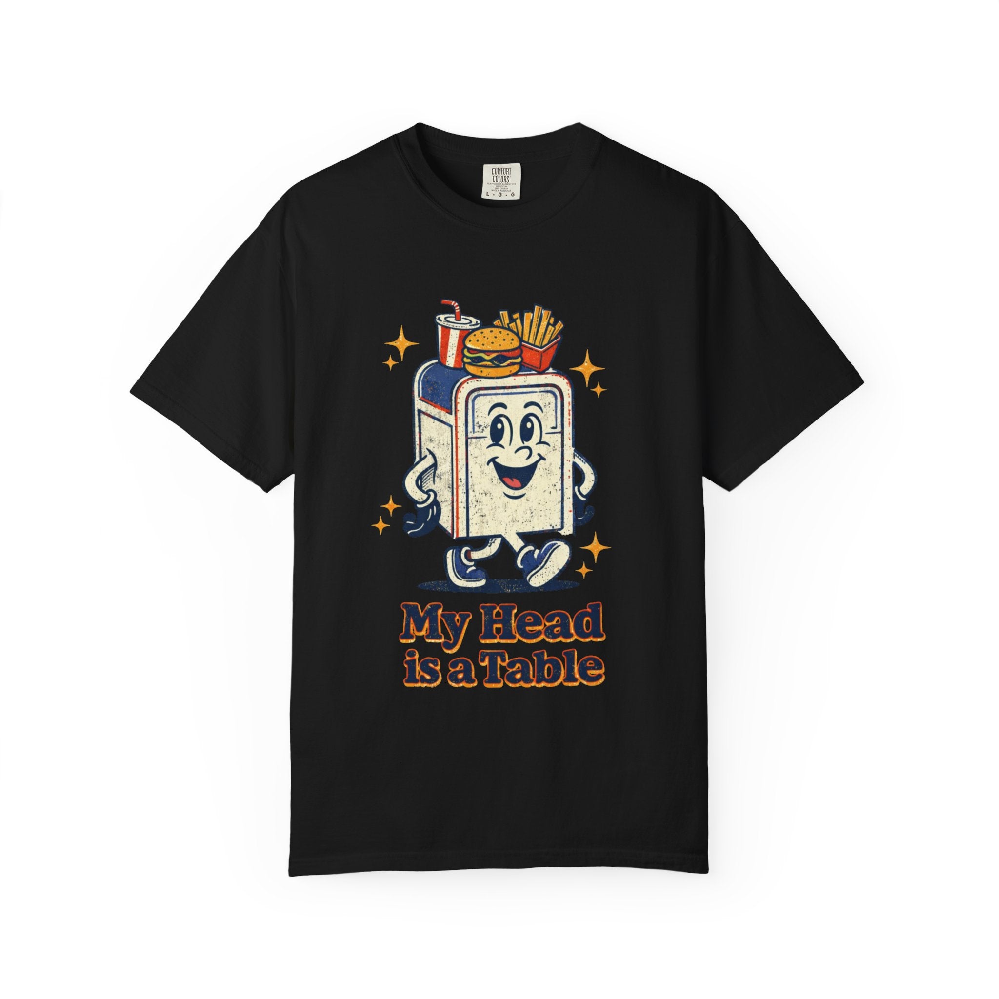 My Head Is a Table T-Shirt — Retro Cartoon Food Tray Tee