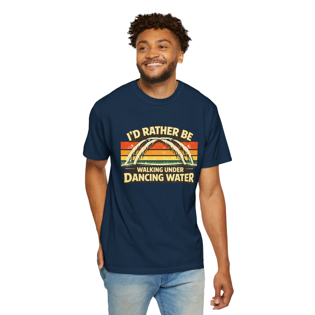 I'd Rather Be Walking Under Dancing Water T-Shirt — Retro Rainbow Nature Tee
