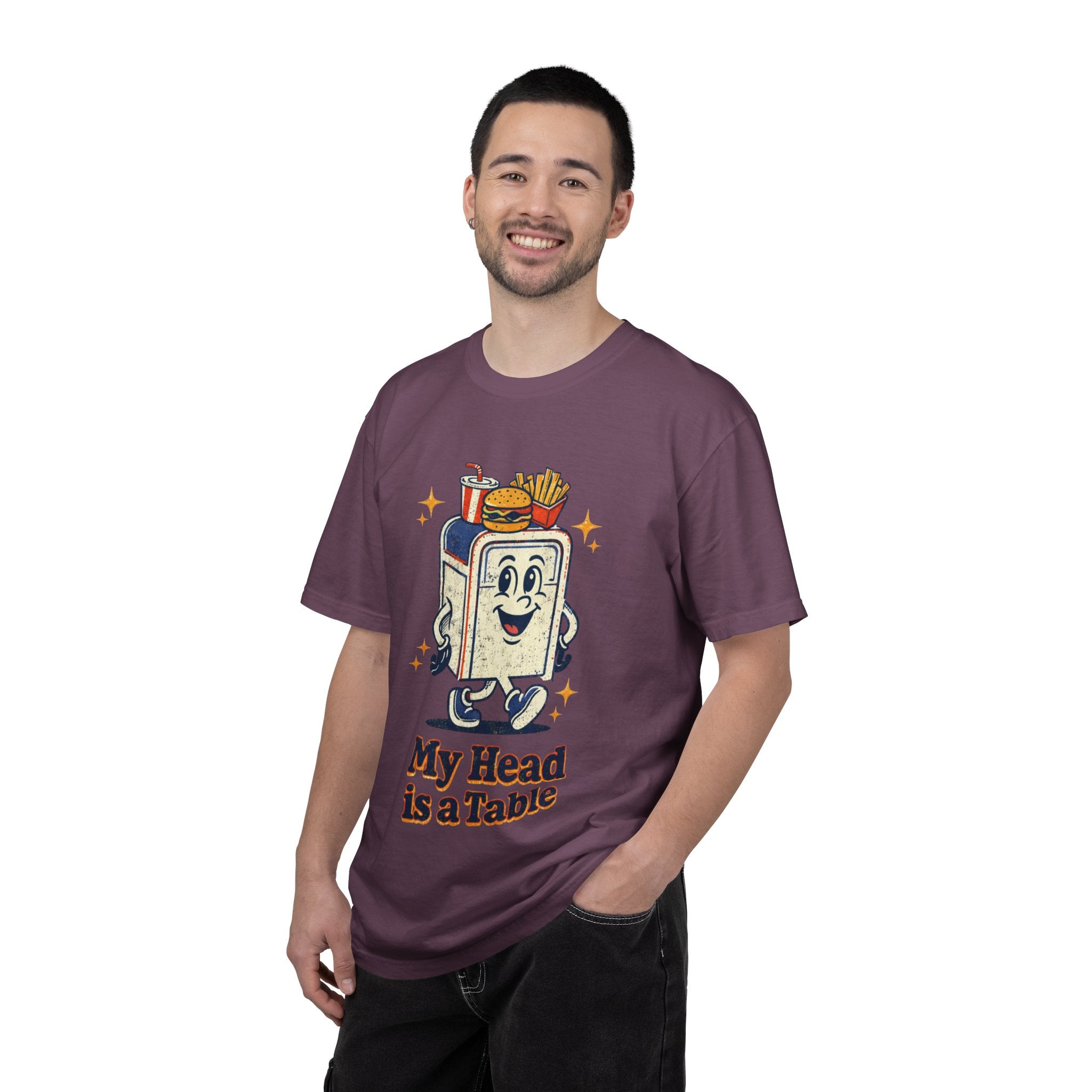 My Head Is a Table T-Shirt — Retro Cartoon Food Tray Tee