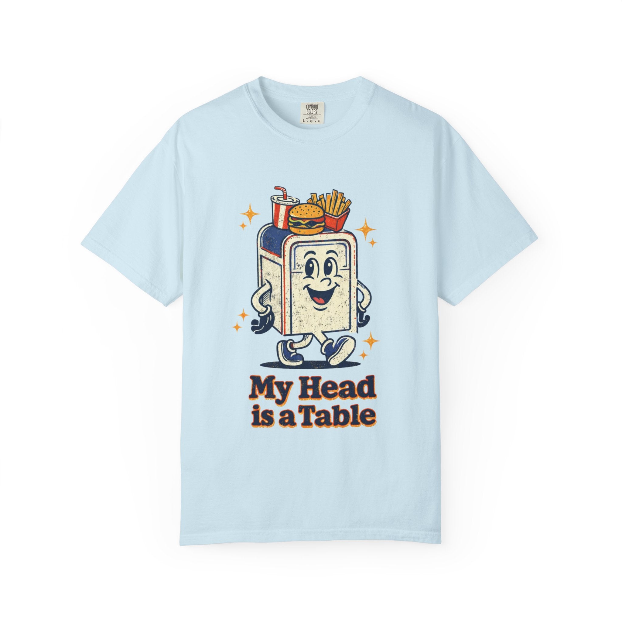 My Head Is a Table T-Shirt — Retro Cartoon Food Tray Tee