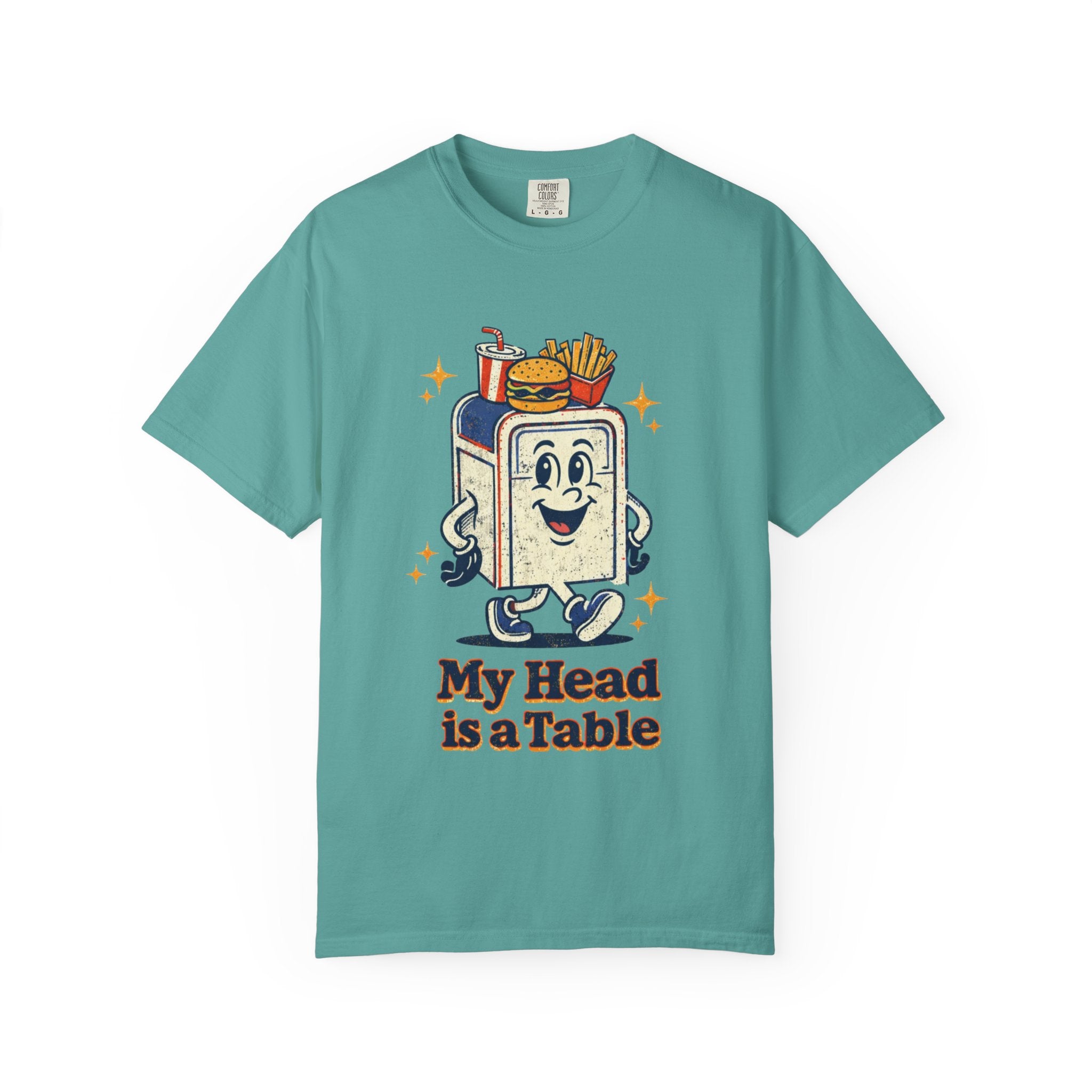 My Head Is a Table T-Shirt — Retro Cartoon Food Tray Tee