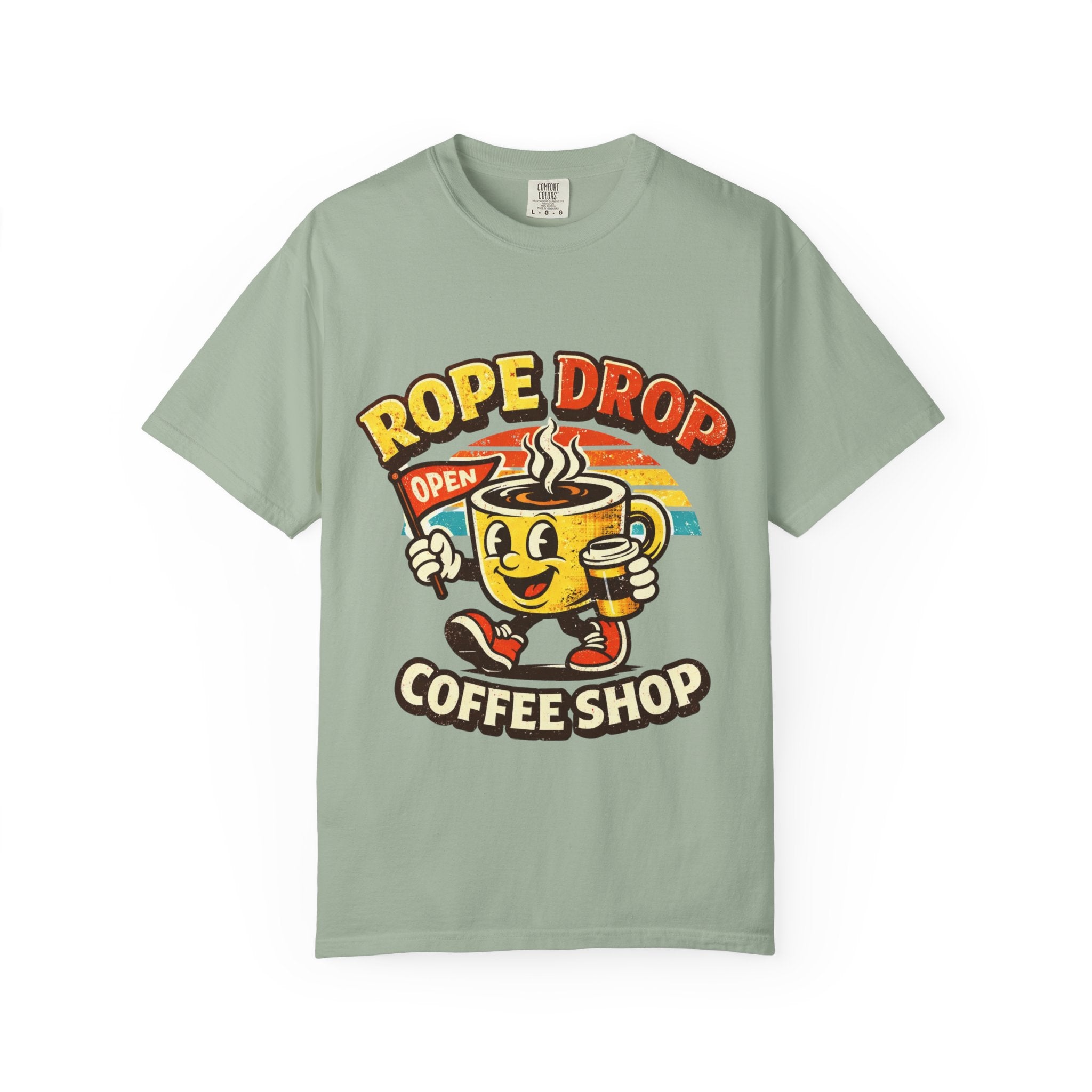 Coffee Shop T‑Shirt — 'Rope Drop' Retro Mascot Logo