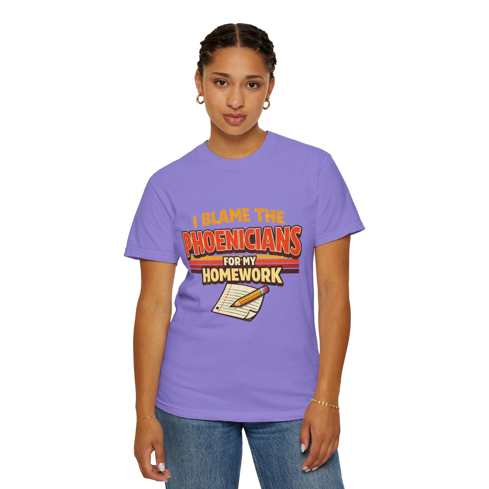 T-Shirt — "I Blame the Phoenicians for My Homework" Retro History Graphic Tee