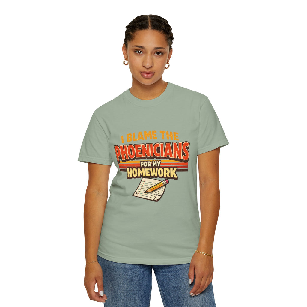 T-Shirt — "I Blame the Phoenicians for My Homework" Retro History Graphic Tee