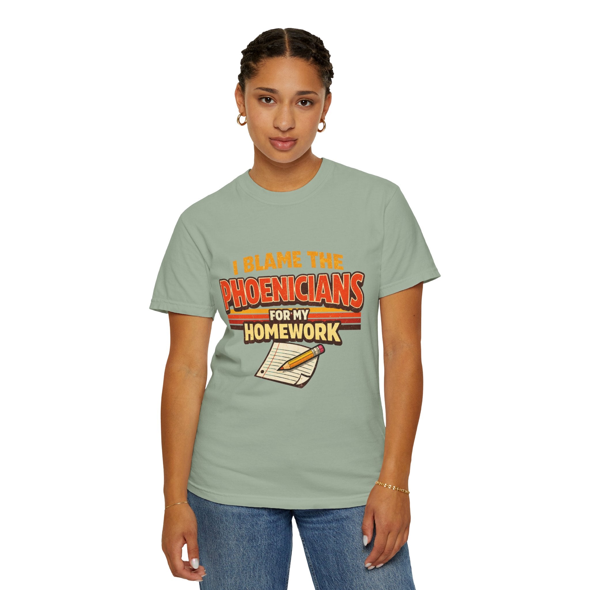 T-Shirt — "I Blame the Phoenicians for My Homework" Retro History Graphic Tee