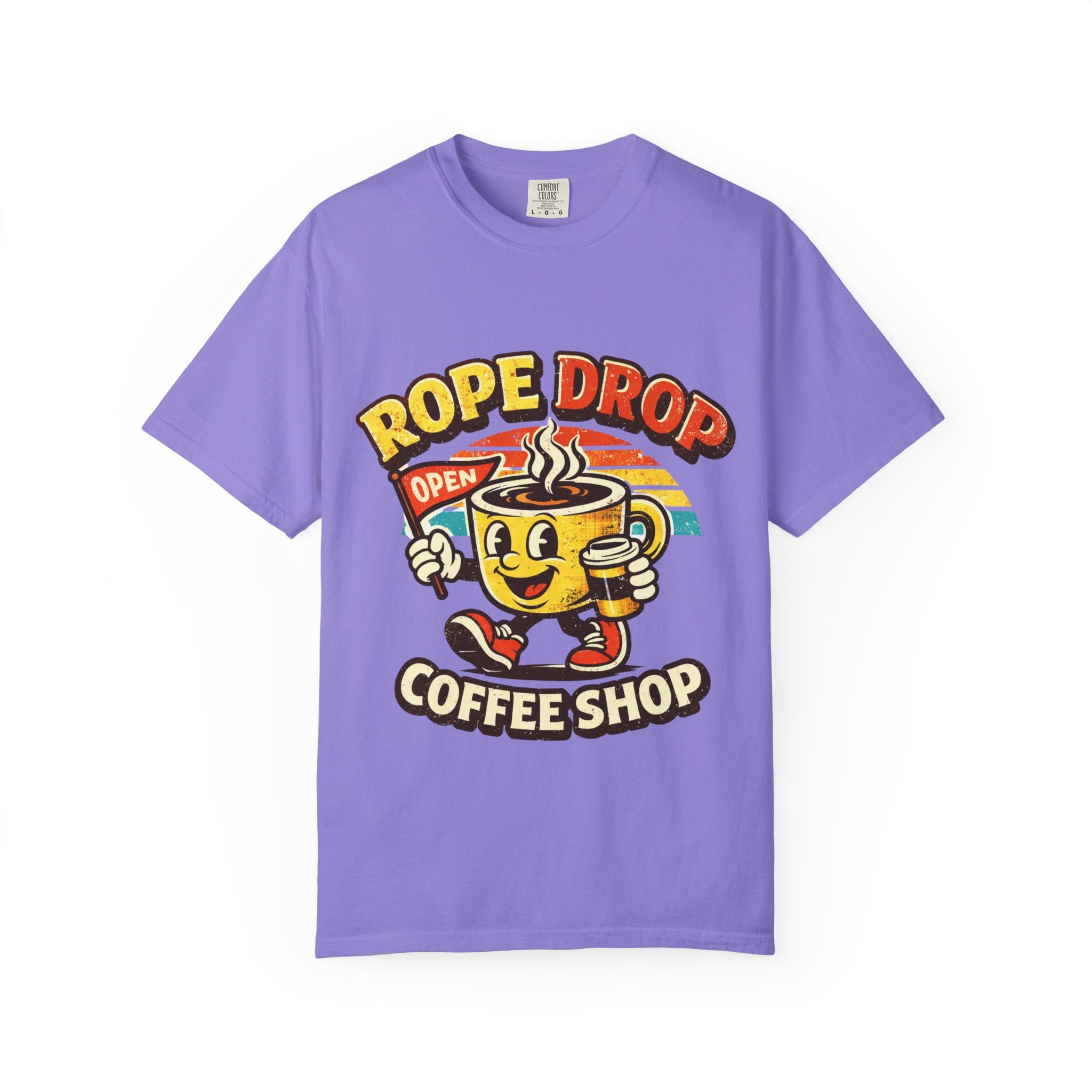 Coffee Shop T‑Shirt — 'Rope Drop' Retro Mascot Logo