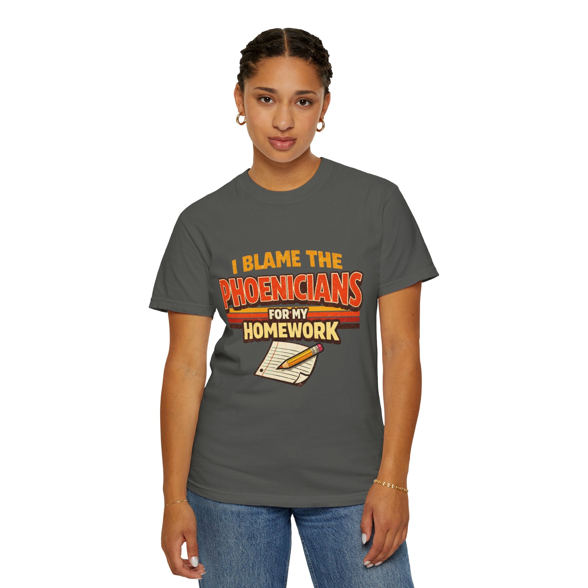 T-Shirt — "I Blame the Phoenicians for My Homework" Retro History Graphic Tee