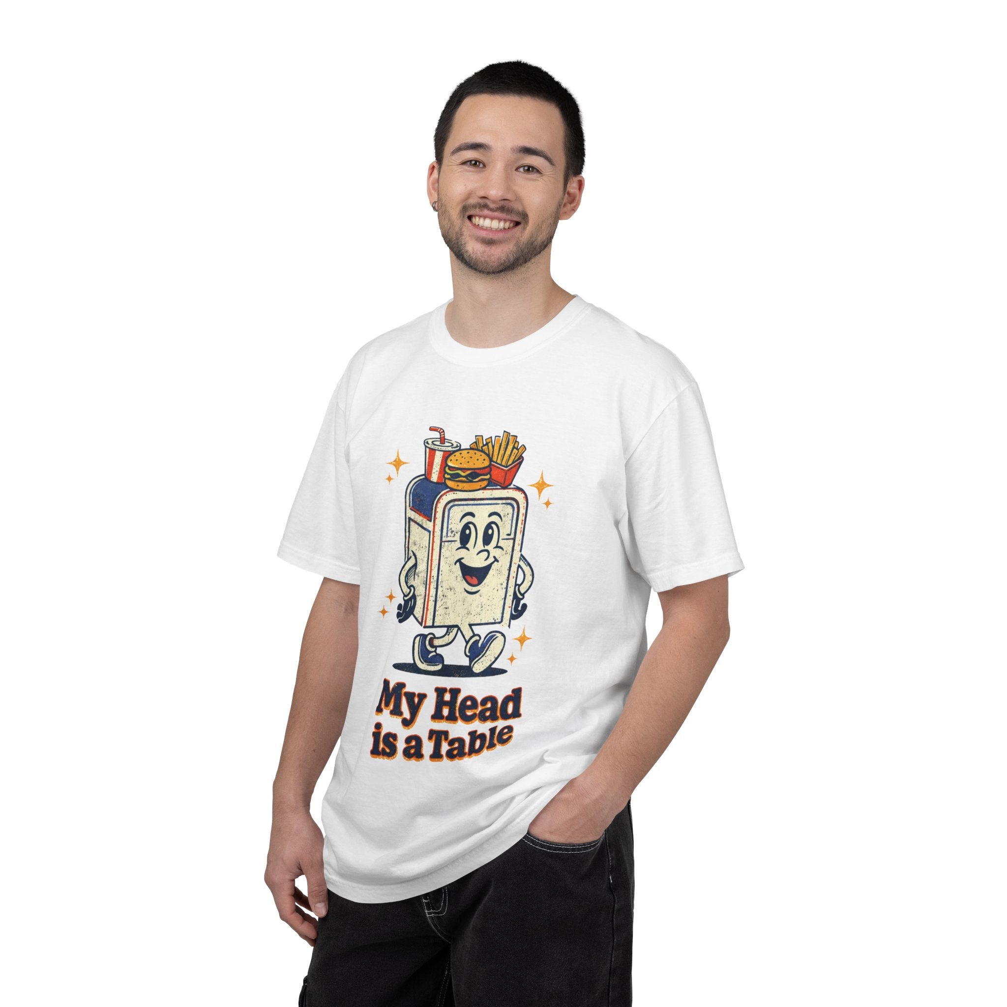 My Head Is a Table T-Shirt — Retro Cartoon Food Tray Tee