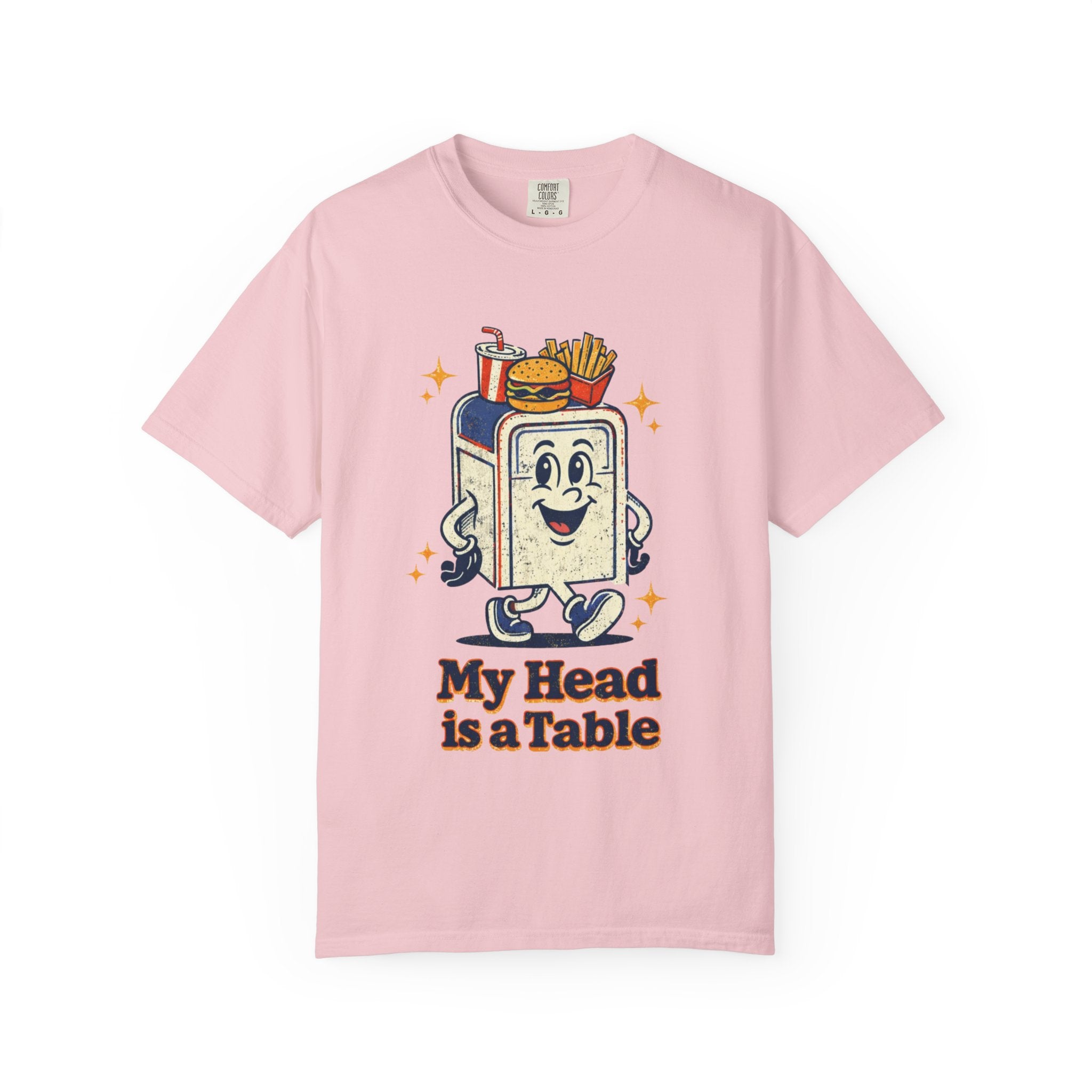 My Head Is a Table T-Shirt — Retro Cartoon Food Tray Tee